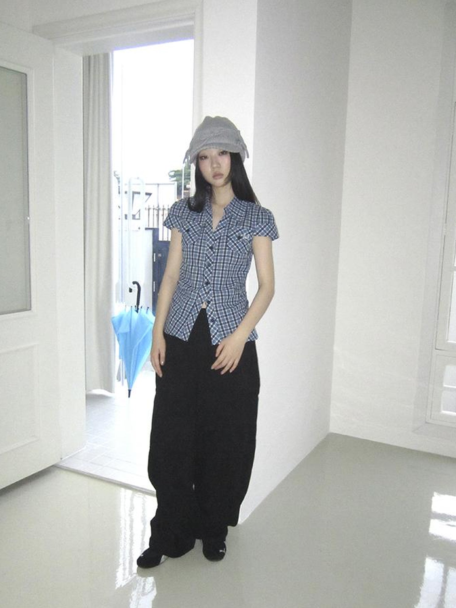 ang project Summer Checkered Polo Waist Fit Short Sleeve Shirt