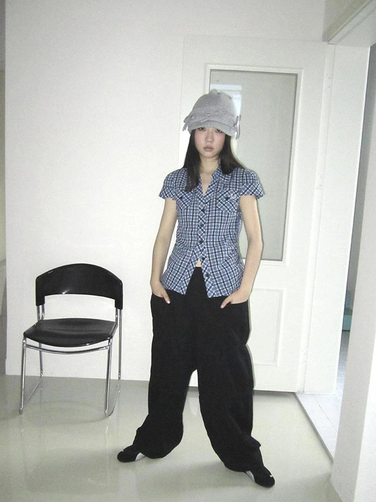 Summer Checkered Polo Waist Fit Short Sleeve Shirt