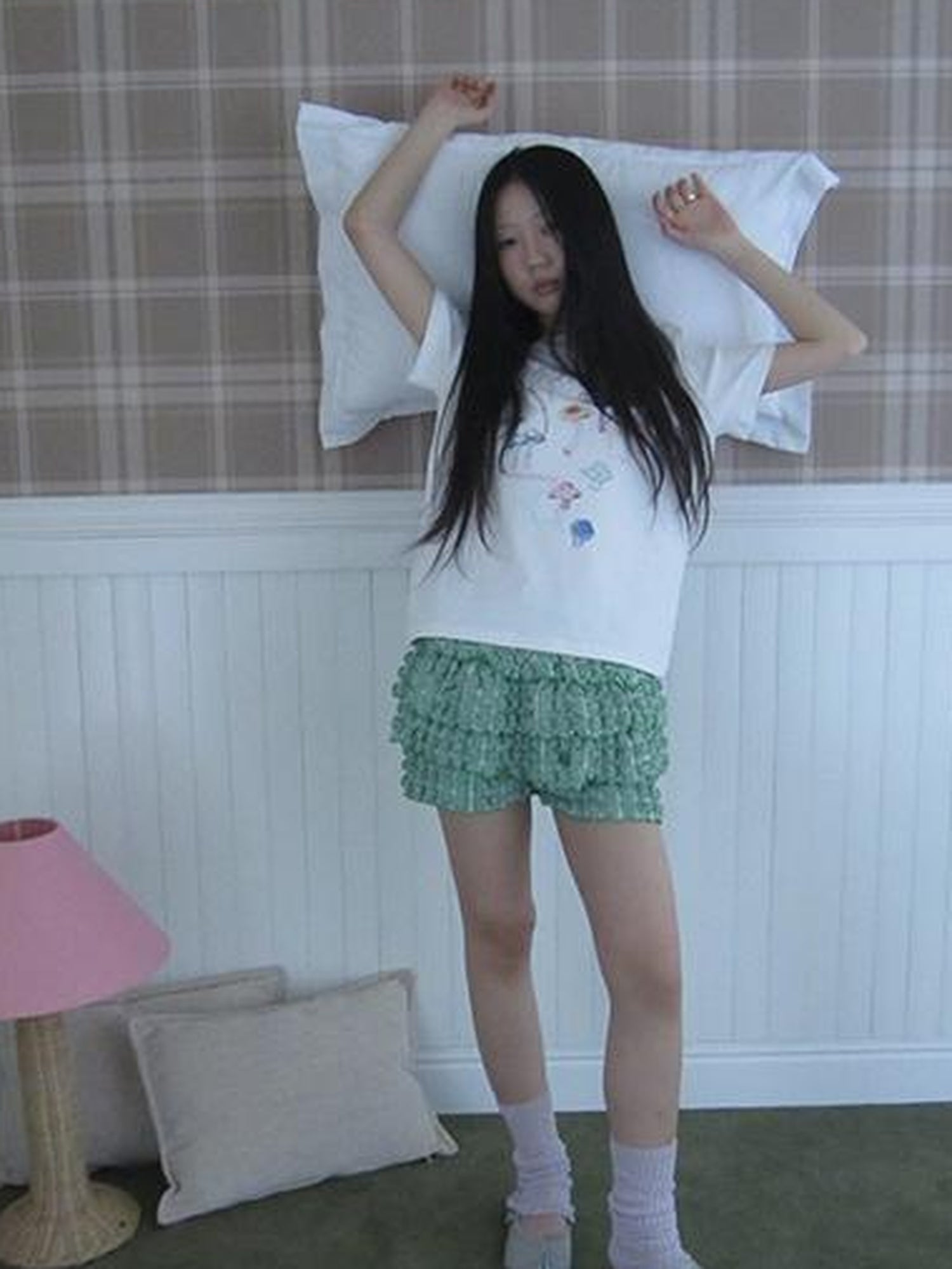 ang project Summer Dopamine Green Plaid Ruffle Cake Skort
