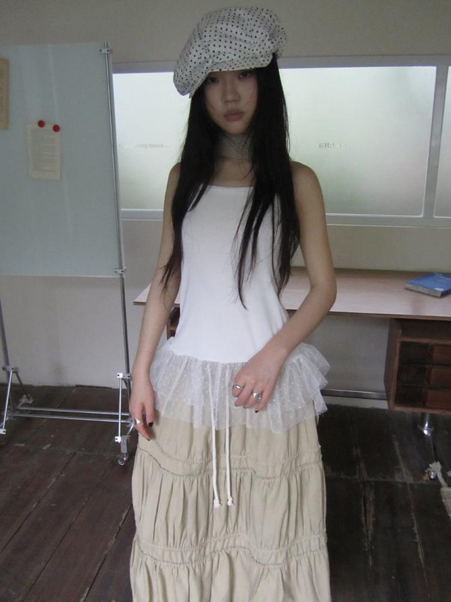 ang project Summer Layered Dot Mesh Spliced Cami Top