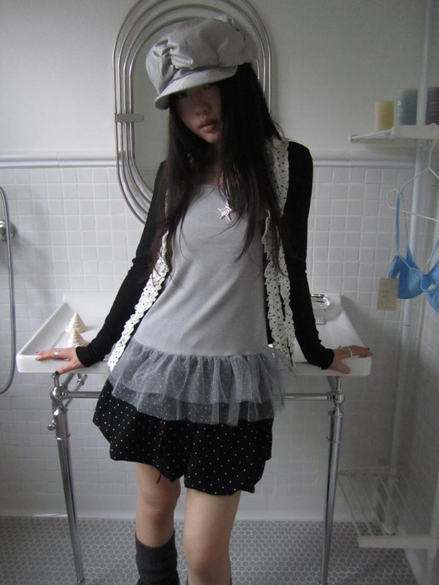 ang project Summer Layered Dot Mesh Spliced Cami Top