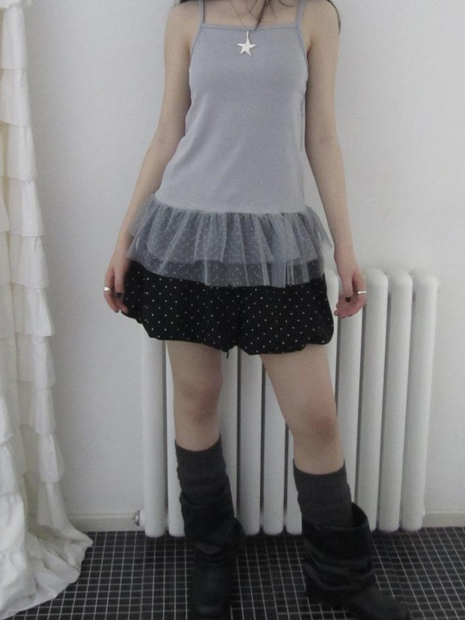 ang project Summer Layered Dot Mesh Spliced Cami Top