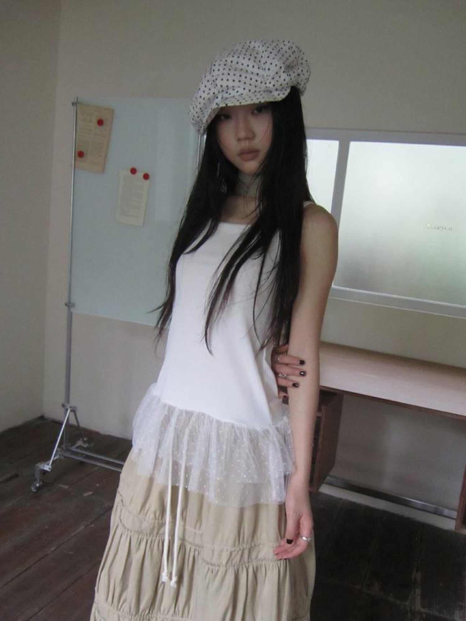 ang project Summer Layered Dot Mesh Spliced Cami Top