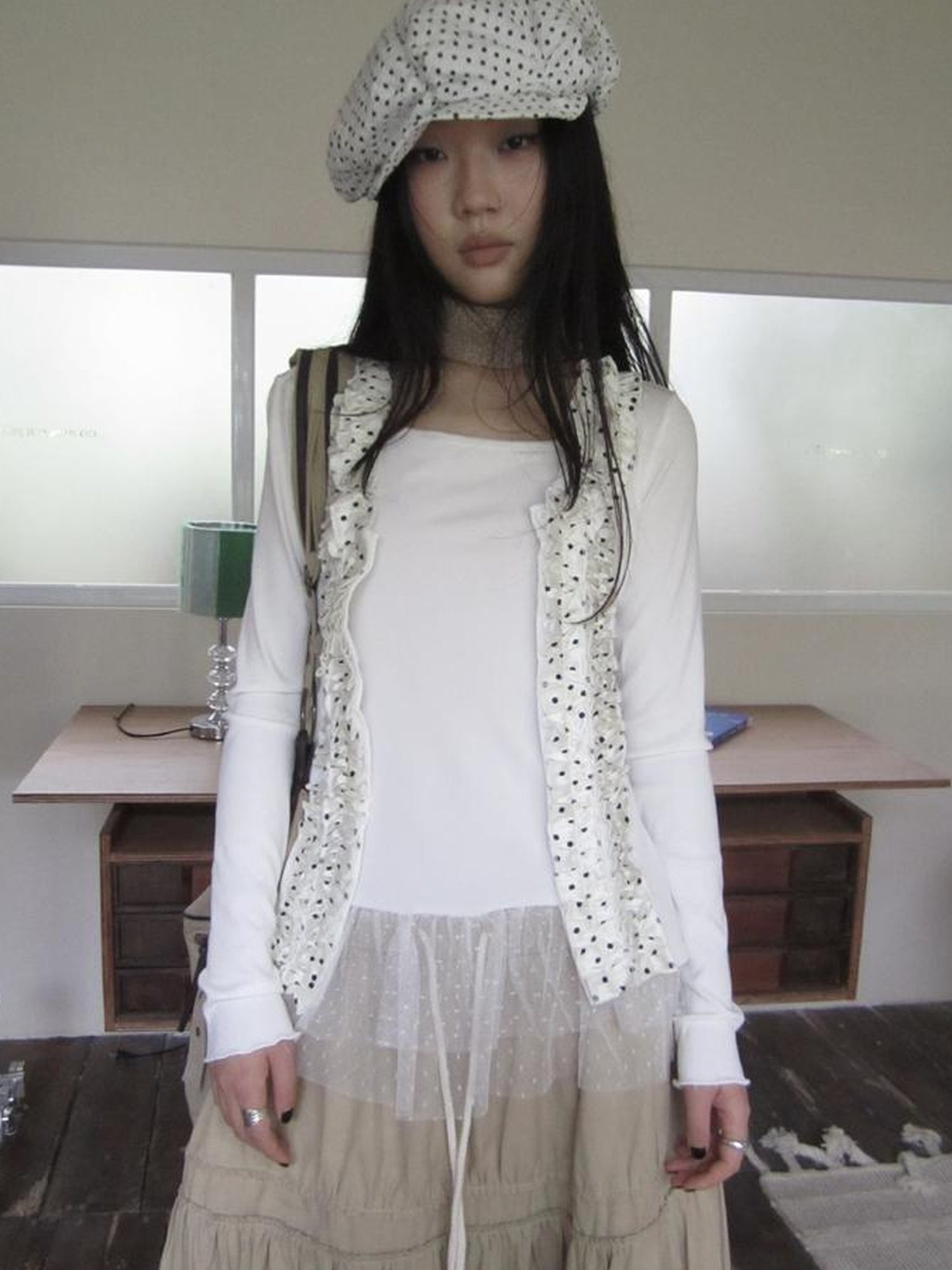 Updateang project Summer Layered Dot Mesh Spliced Cami Top