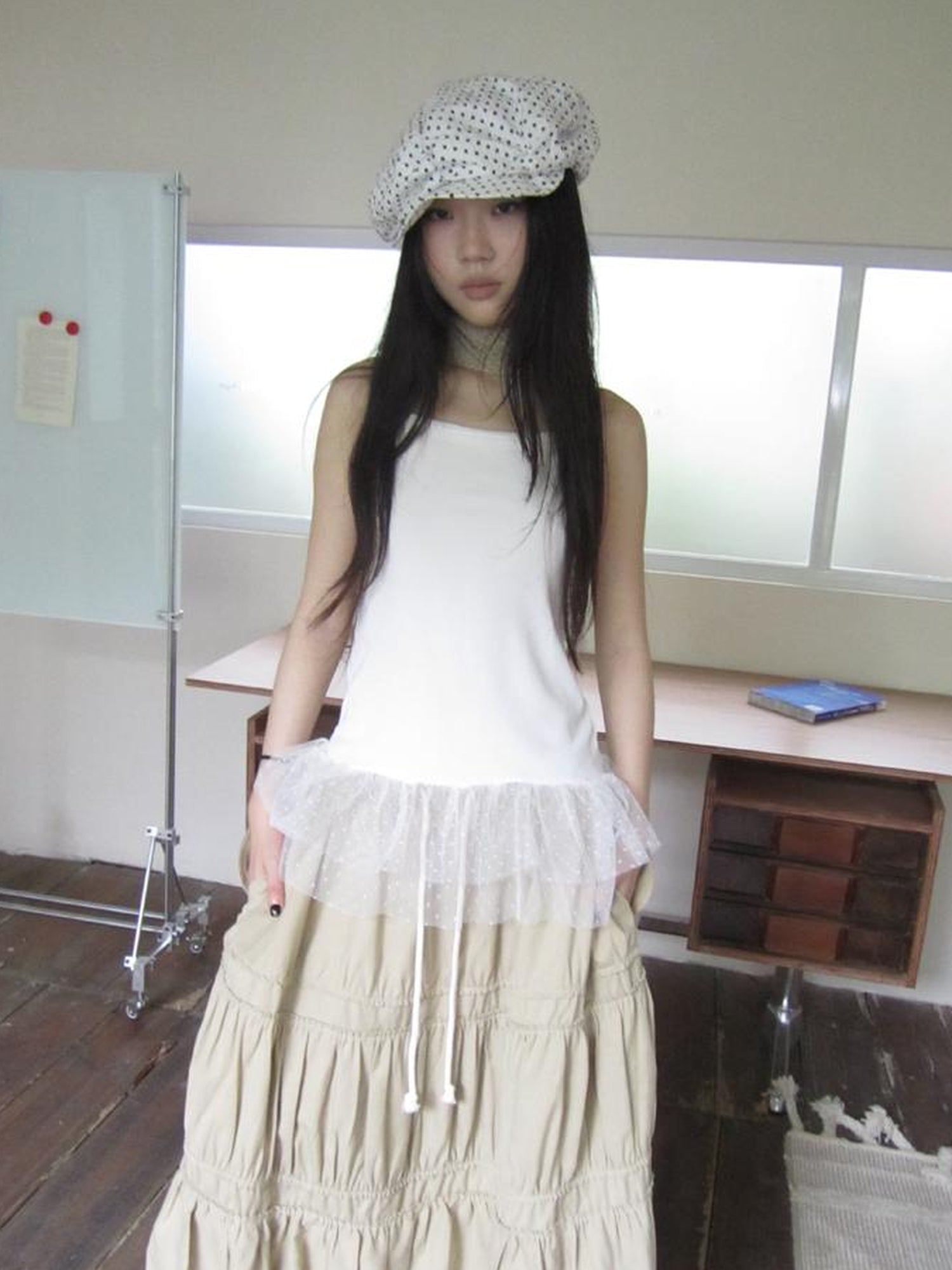 ang project Summer Layered Dot Mesh Spliced Cami Top