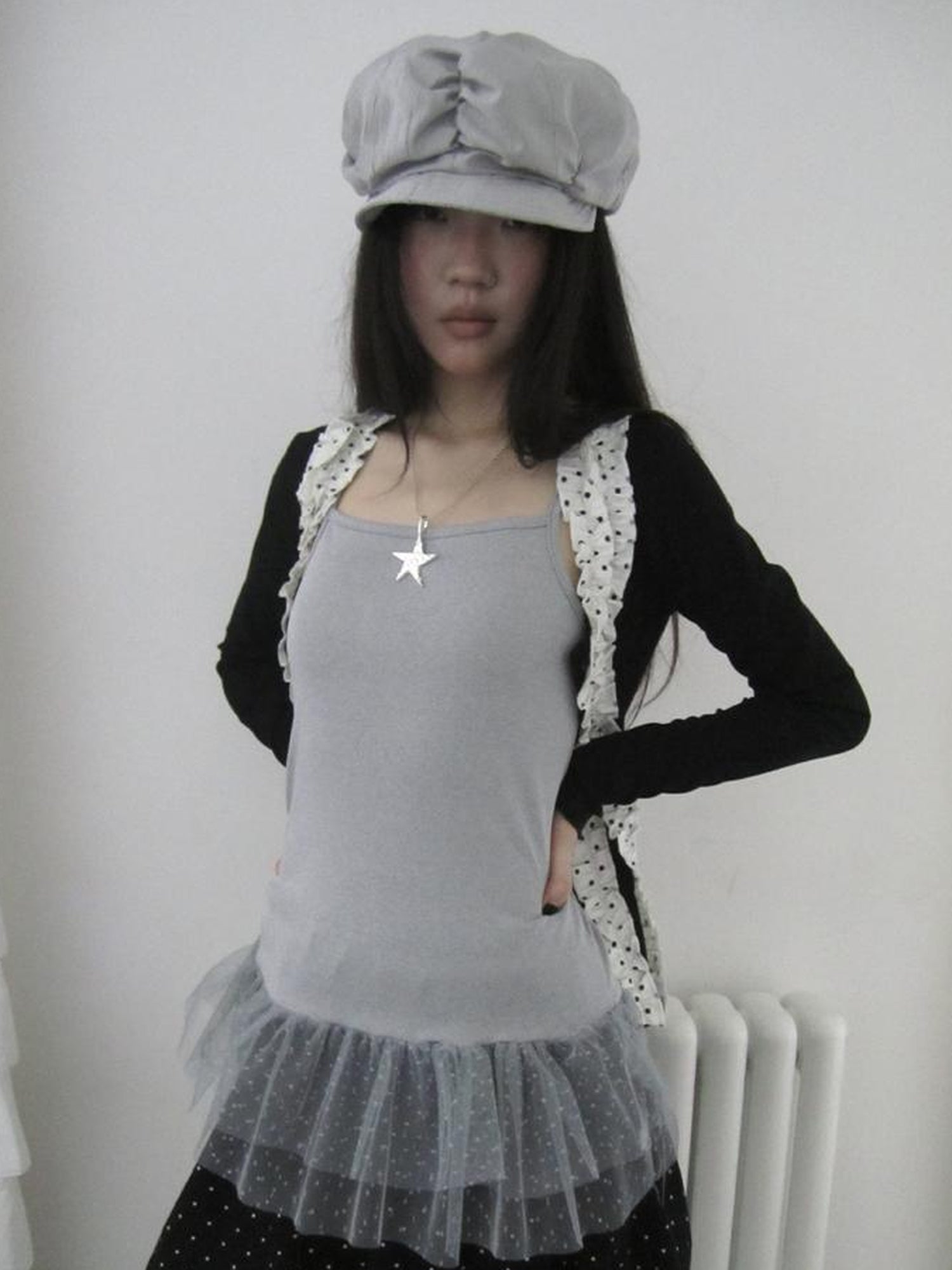 ang project Summer Layered Dot Mesh Spliced Cami Top