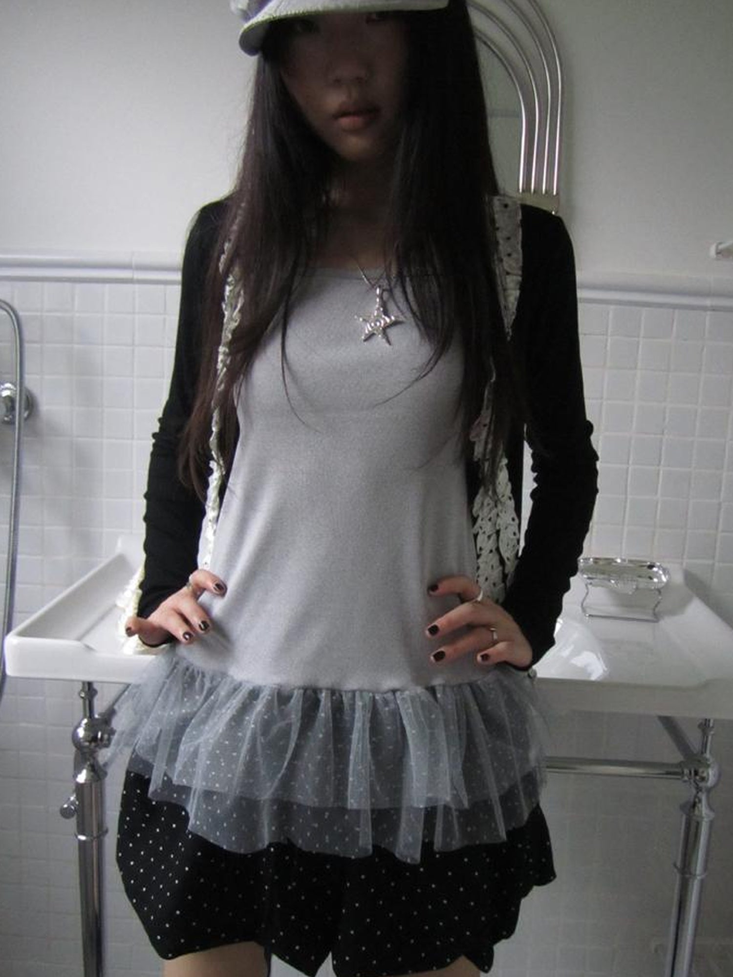 ang project Summer Layered Dot Mesh Spliced Cami Top