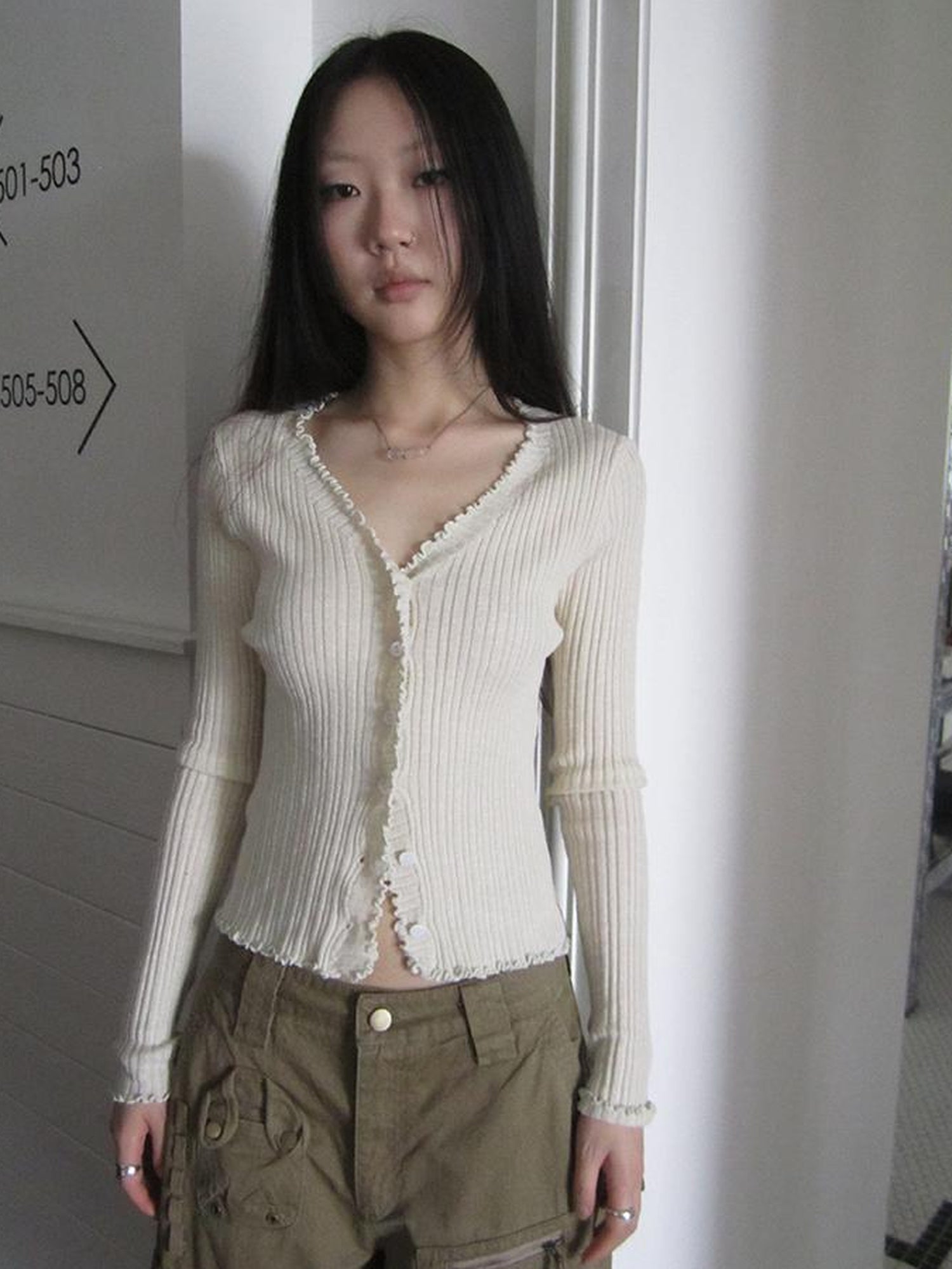 ang project Summer Lightweight Lace Trim V-Neck Knit Cardigan