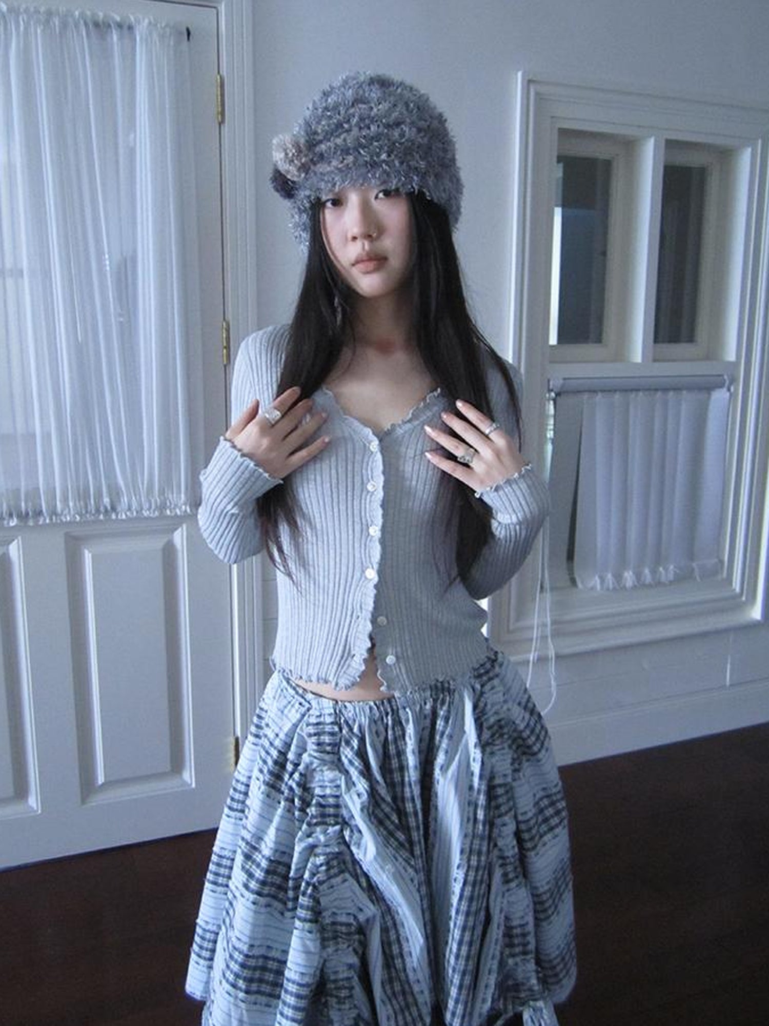 ang project Summer Lightweight Lace Trim V-Neck Knit Cardigan