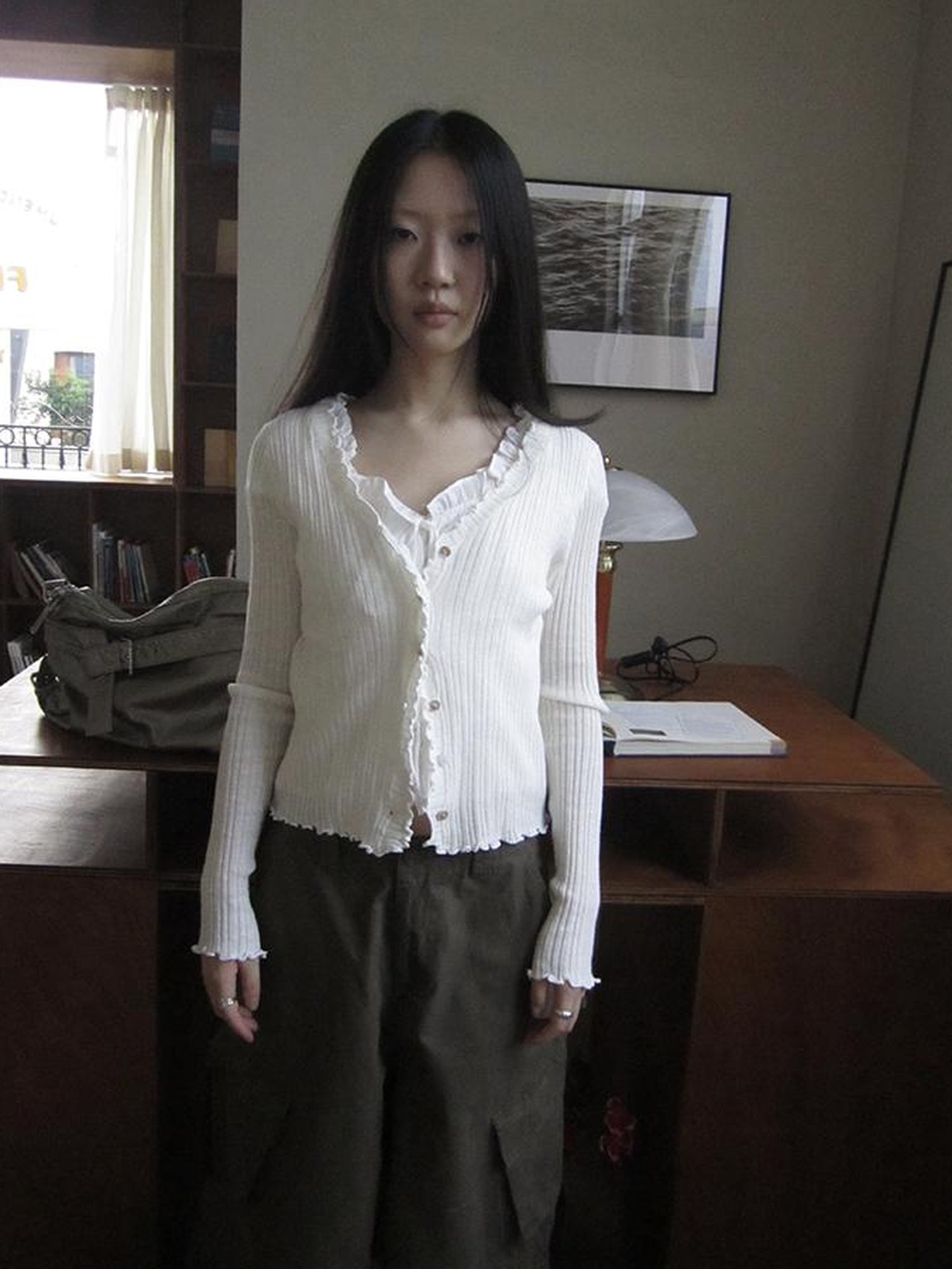 ang project Summer Lightweight Lace Trim V-Neck Knit Cardigan