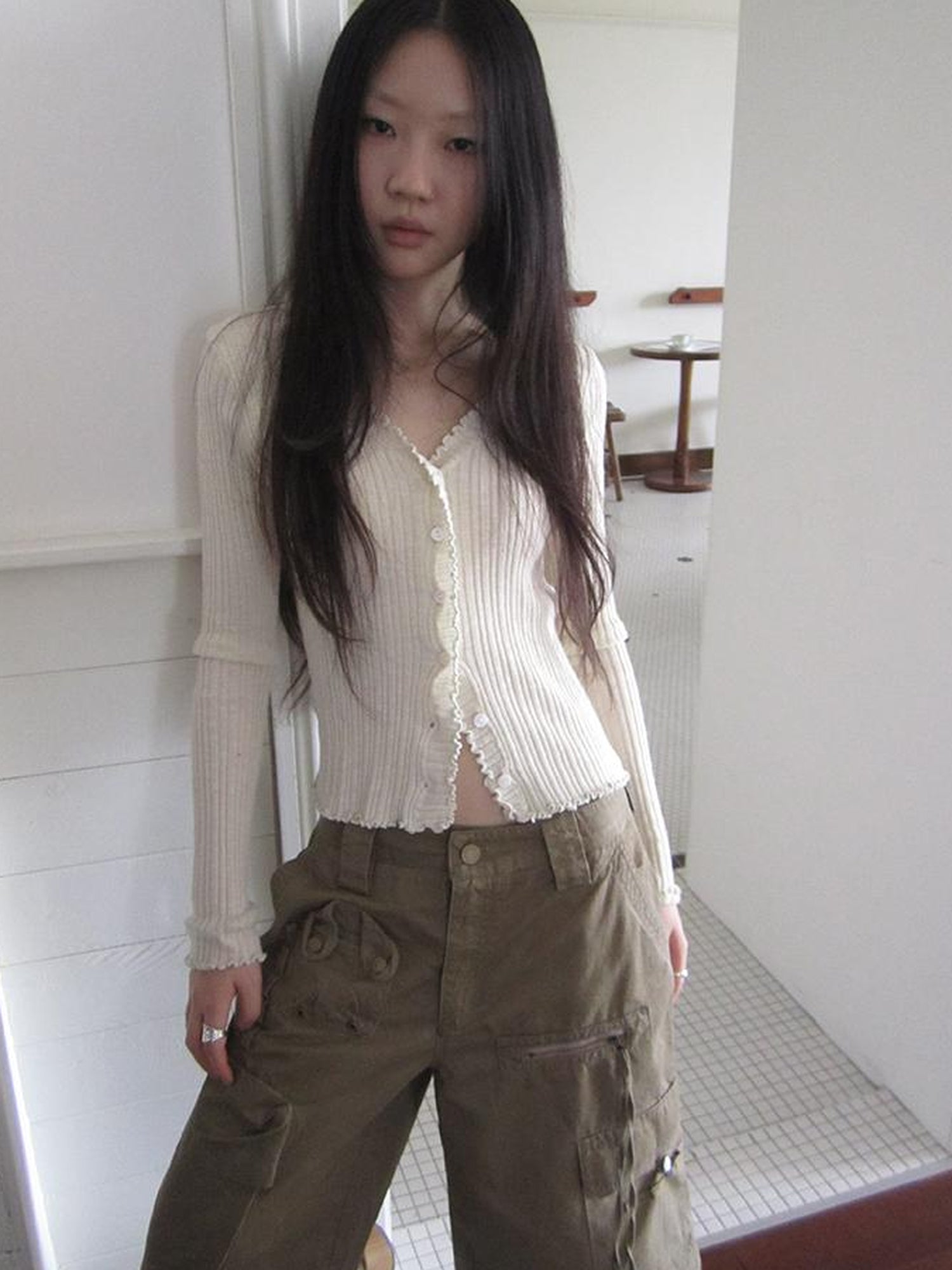 ang project Summer Lightweight Lace Trim V-Neck Knit Cardigan