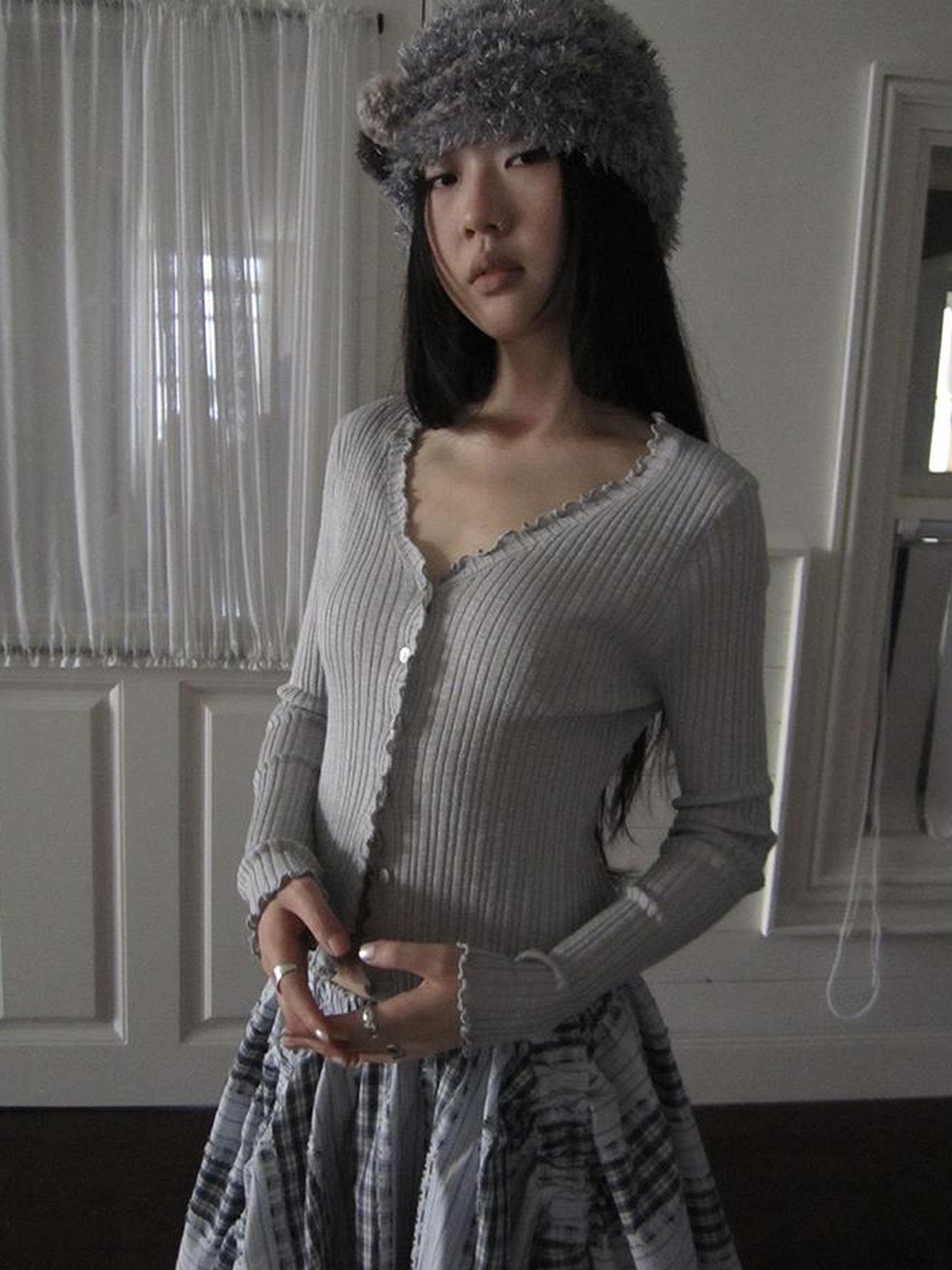 ang project Summer Lightweight Lace Trim V-Neck Knit Cardigan