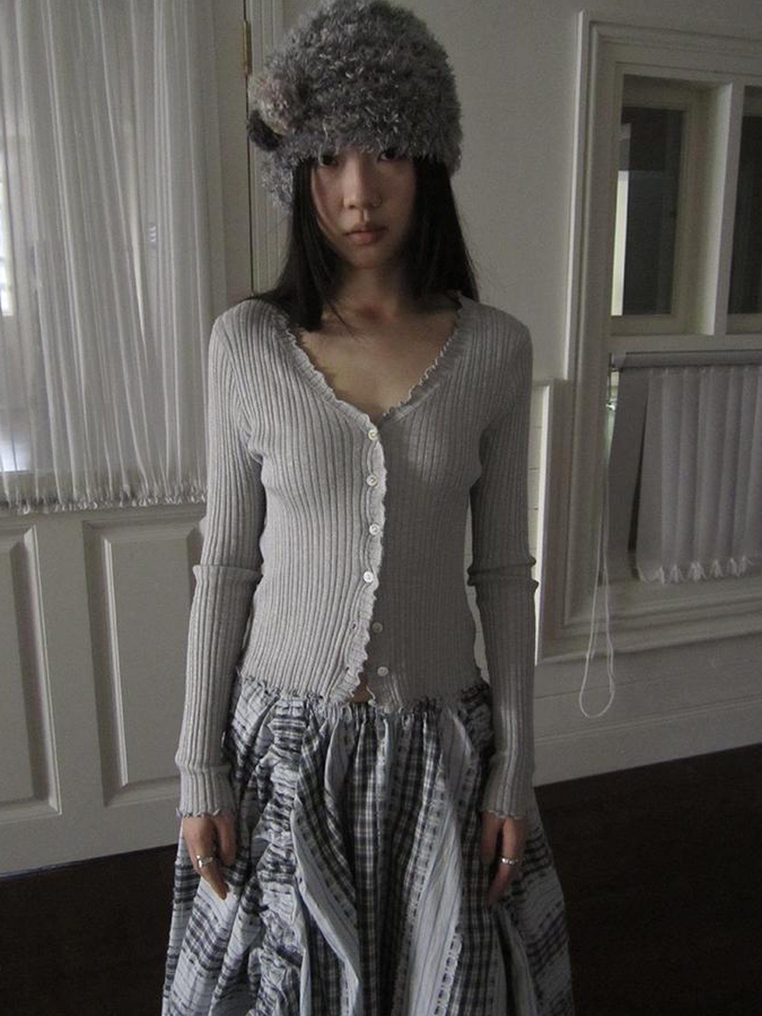 ang project Summer Lightweight Lace Trim V-Neck Knit Cardigan