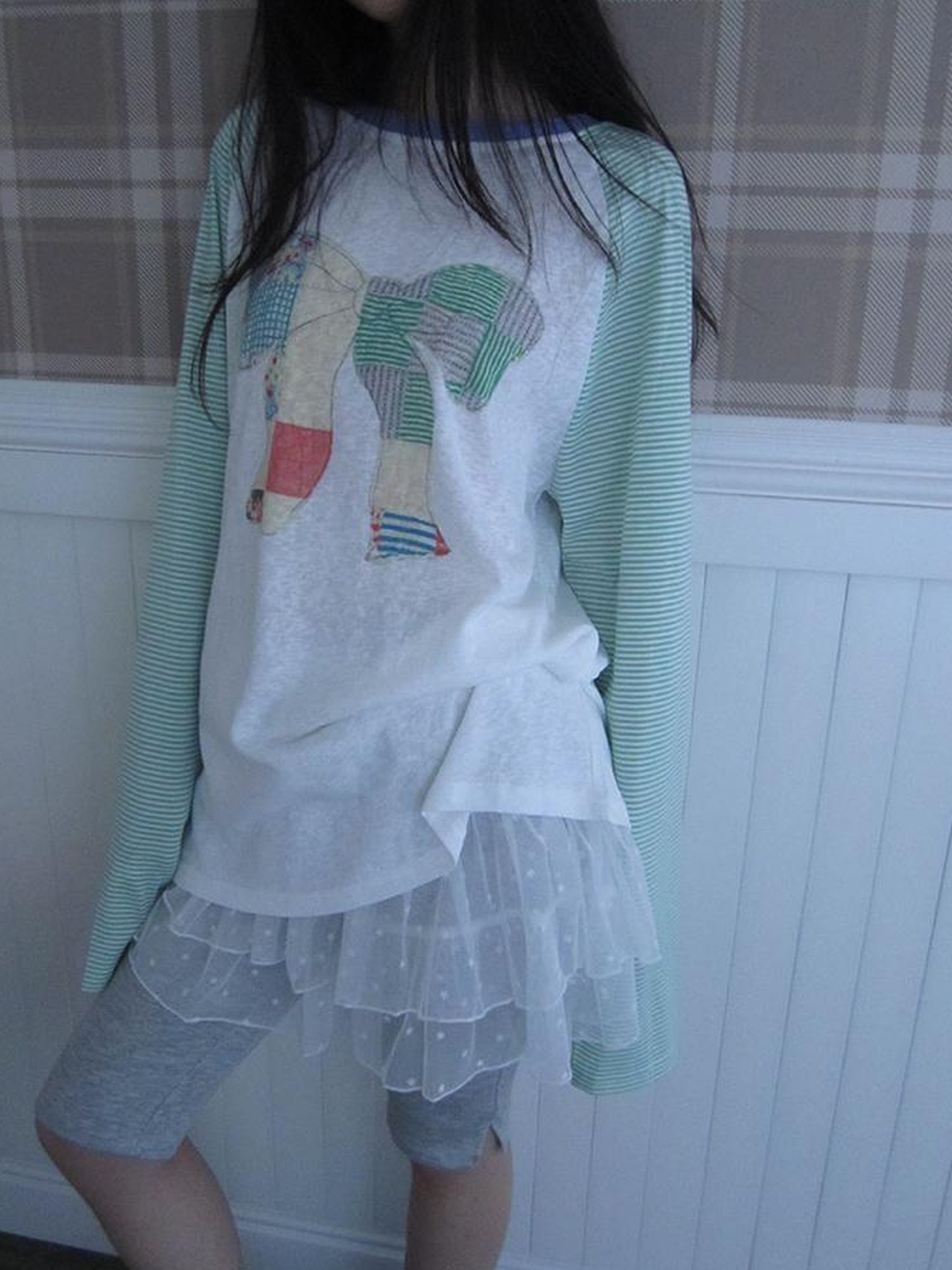 Updateang project Summer Loose Butterfly Print Striped Raglan Tee