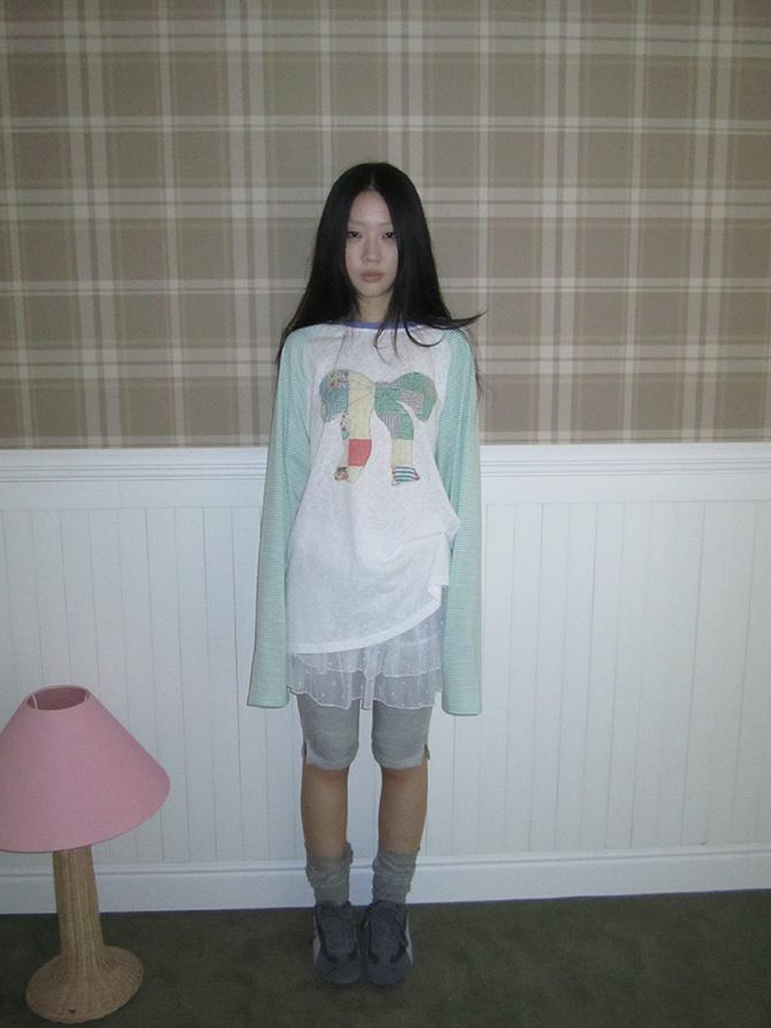 Updateang project Summer Loose Butterfly Print Striped Raglan Tee