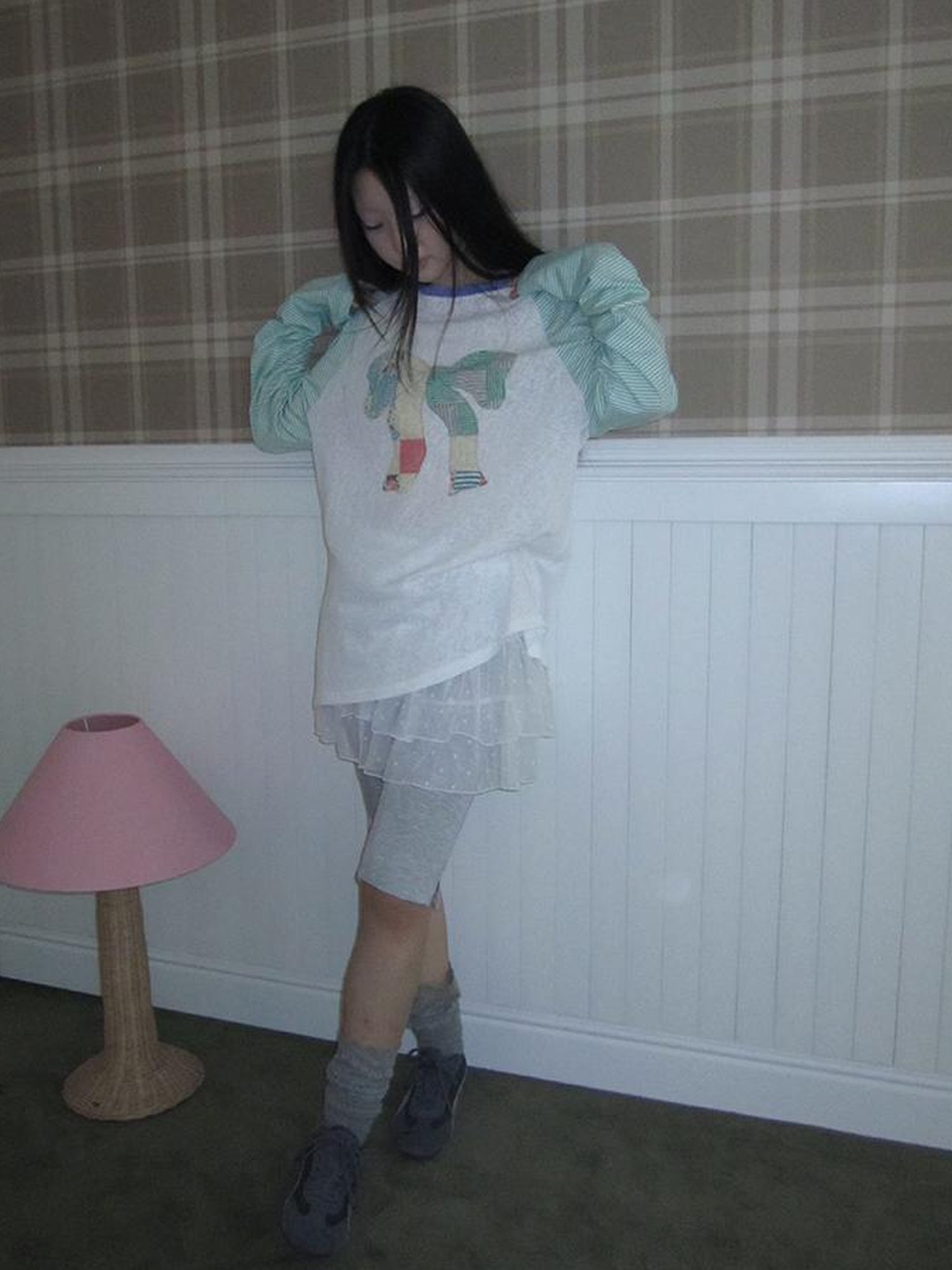 Updateang project Summer Loose Butterfly Print Striped Raglan Tee