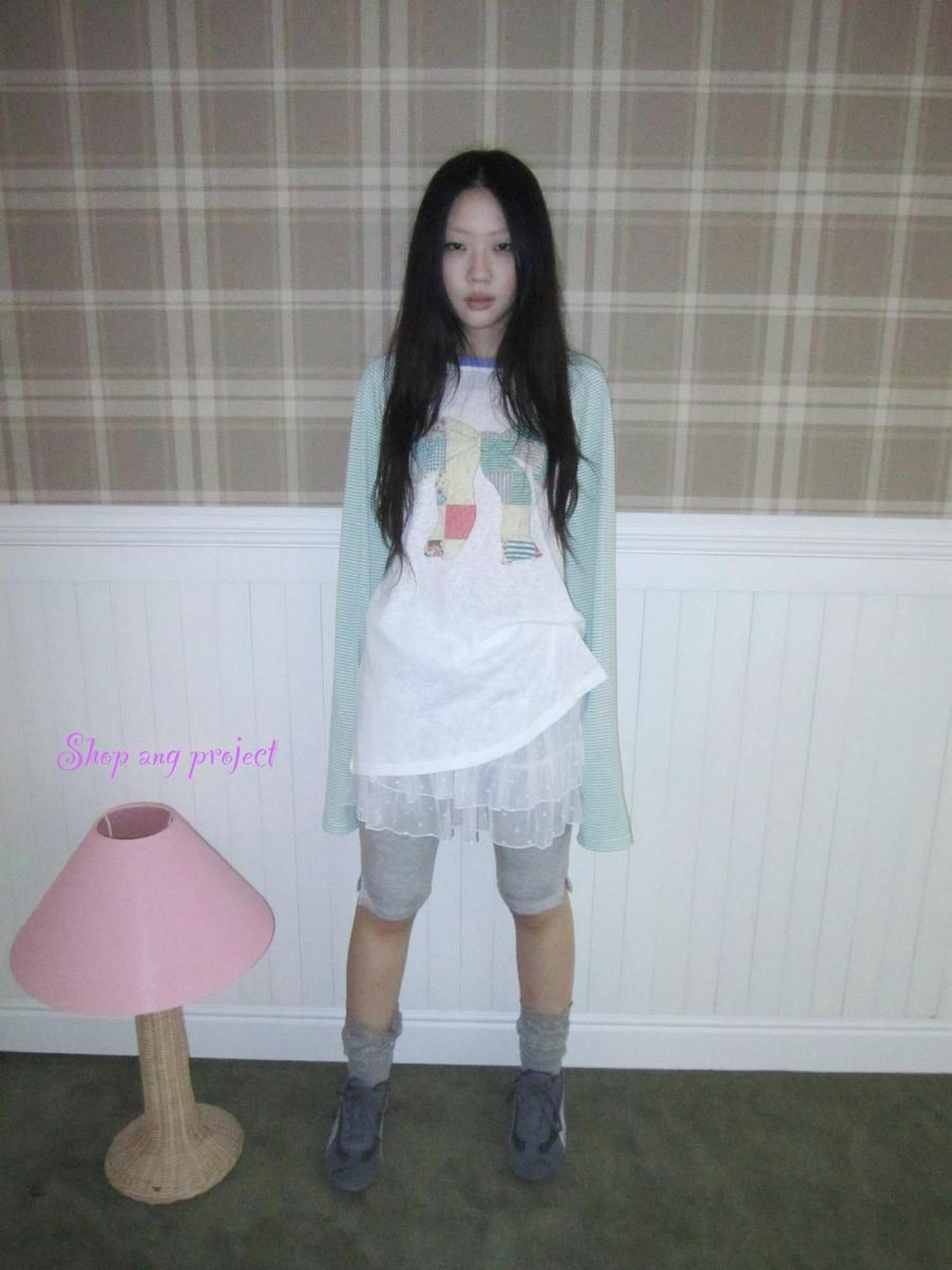 Updateang project Summer Loose Butterfly Print Striped Raglan Tee