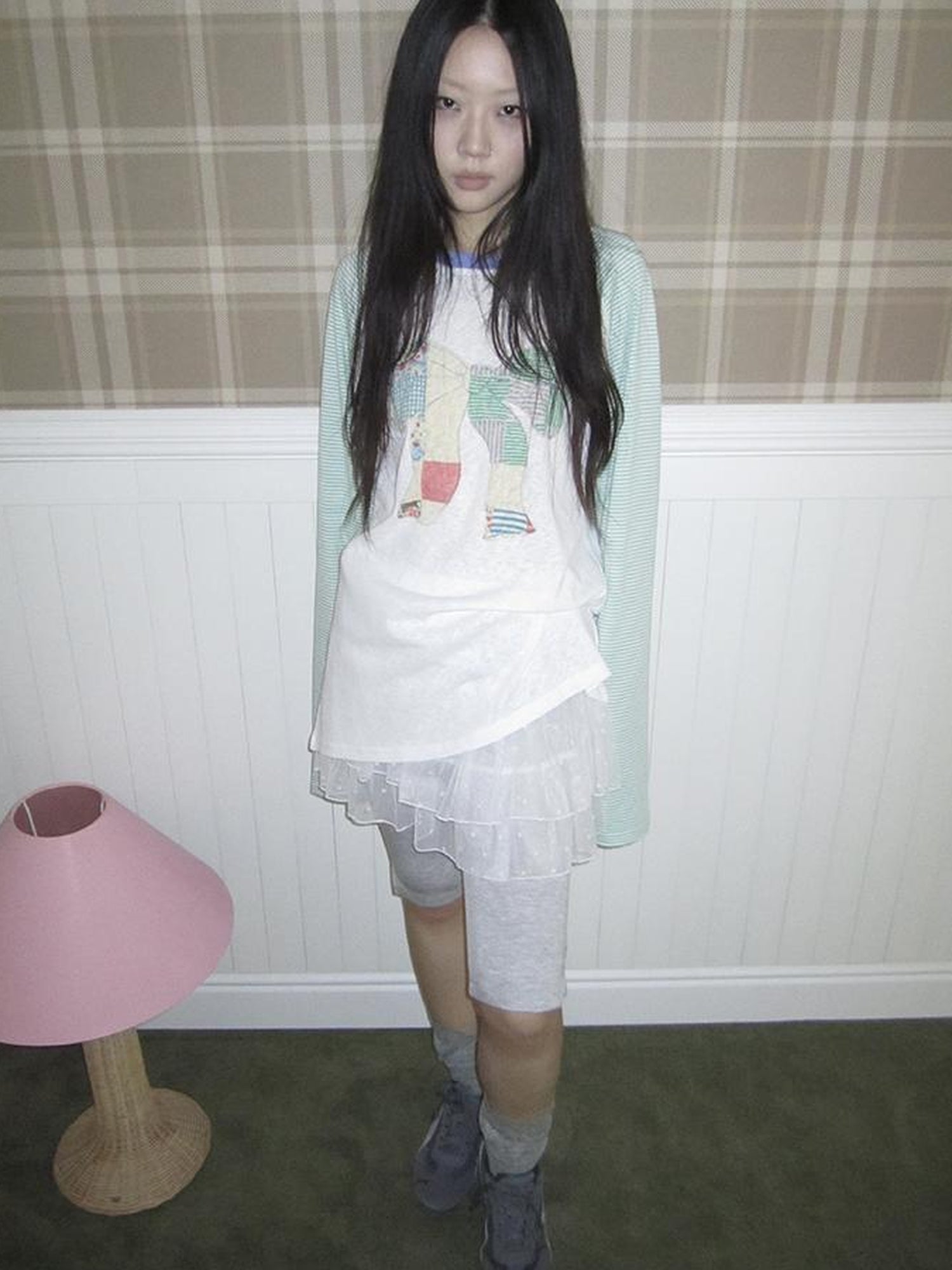 Updateang project Summer Loose Butterfly Print Striped Raglan Tee