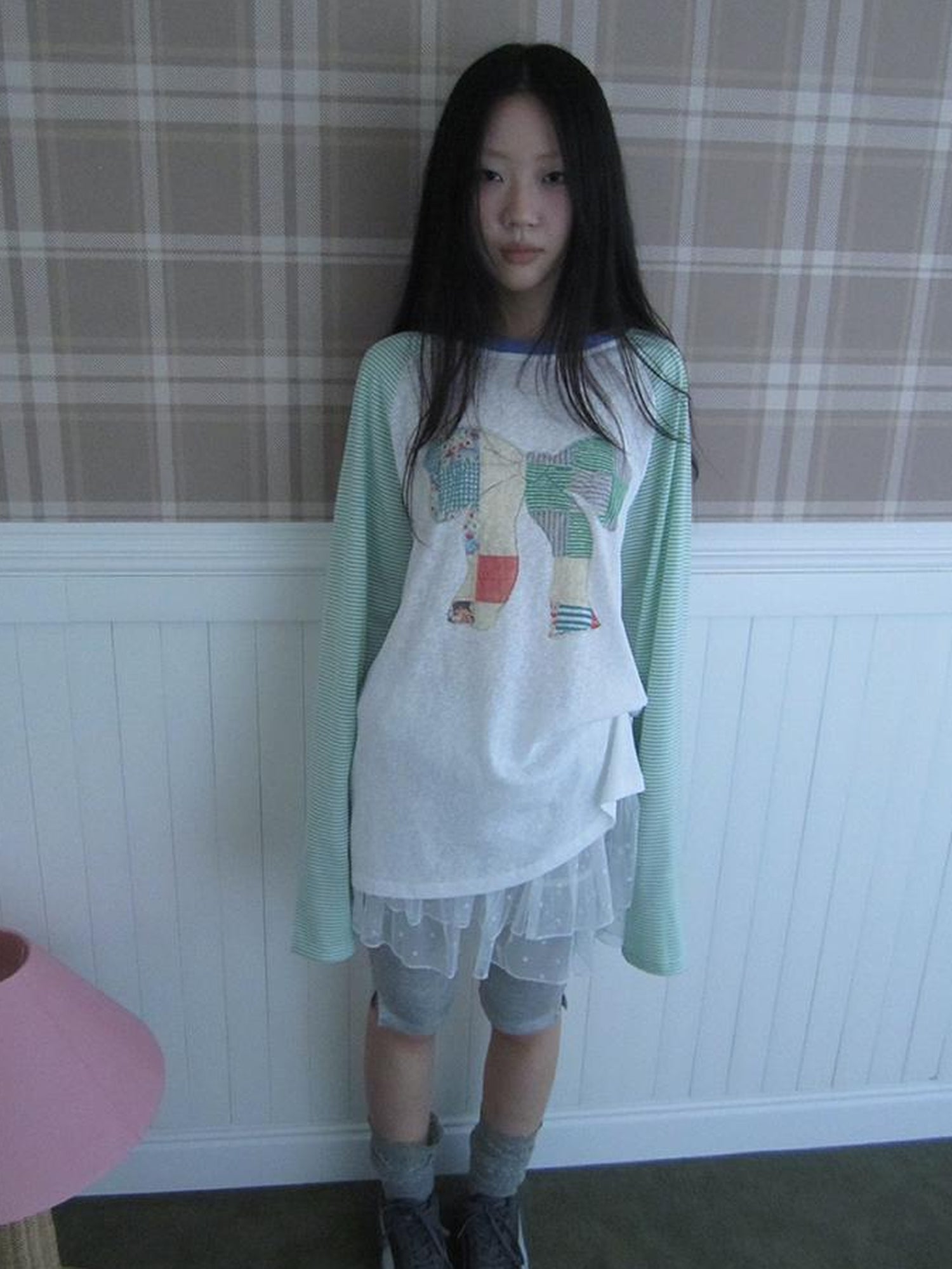 Updateang project Summer Loose Butterfly Print Striped Raglan Tee