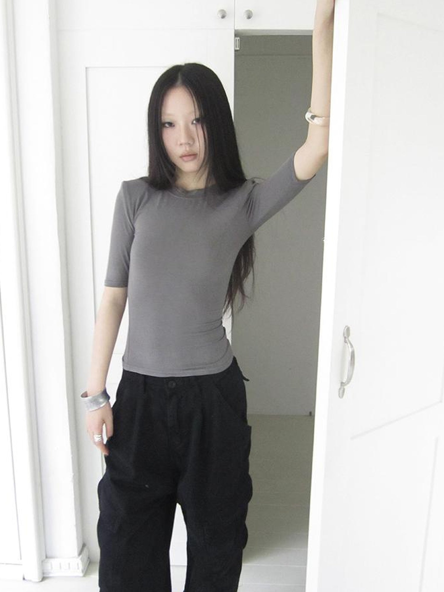 Updateang project Summer Slim Fit Pure Color Stretch Tee