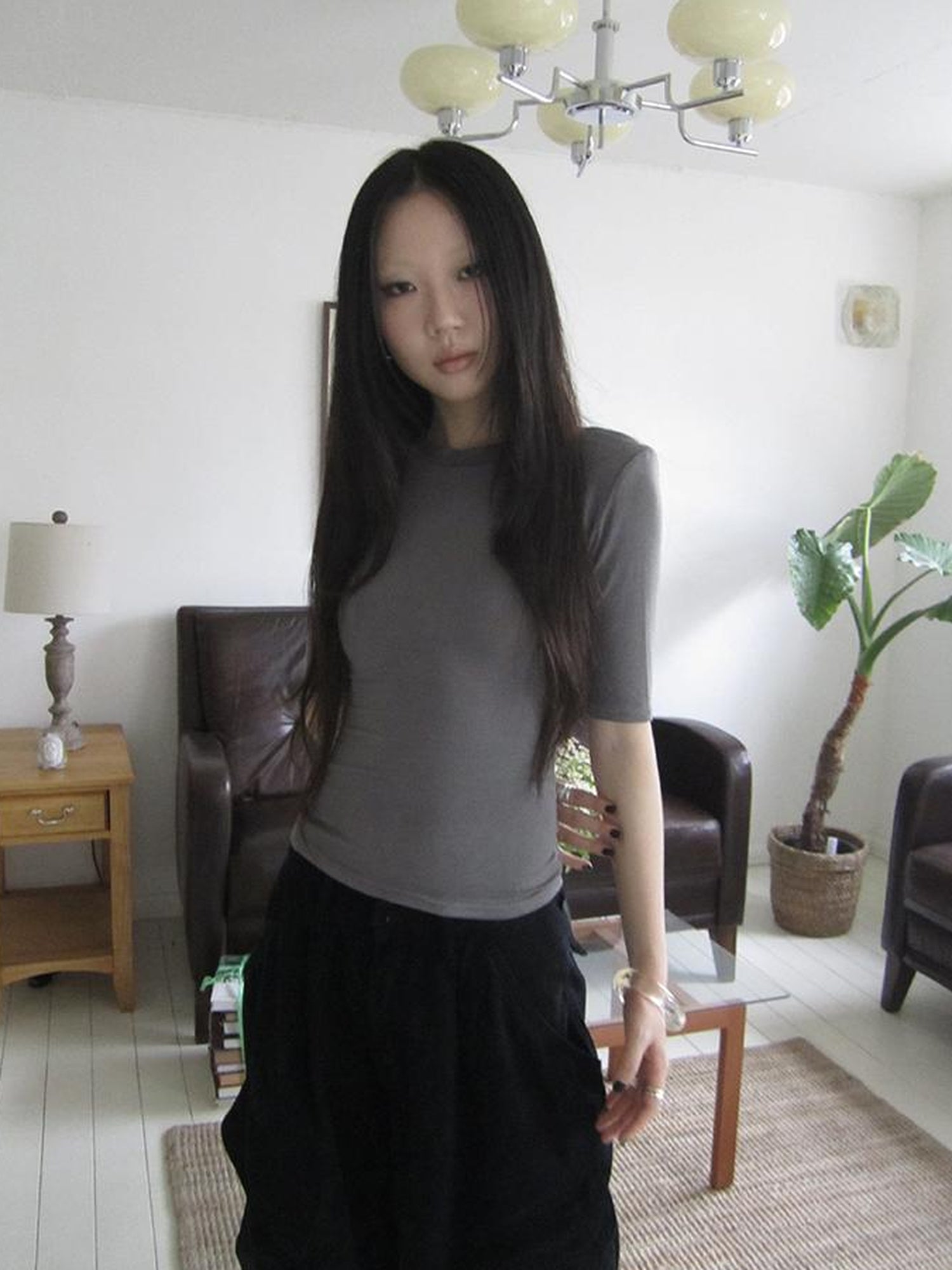 ang project Summer Slim Fit Pure Color Stretch Tee