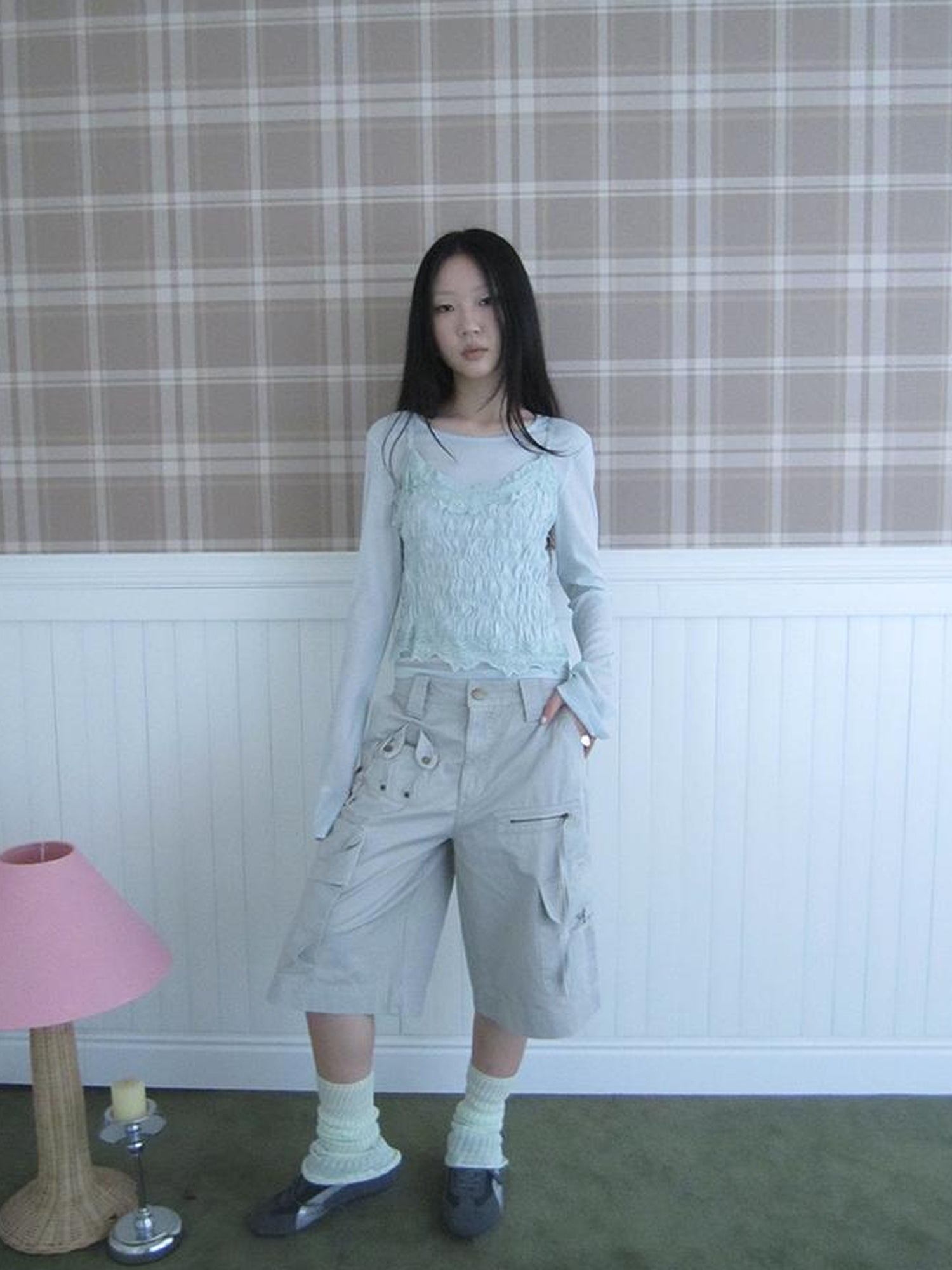 Updateang project Summer Textured Lace Sleeve Layering Vest Set