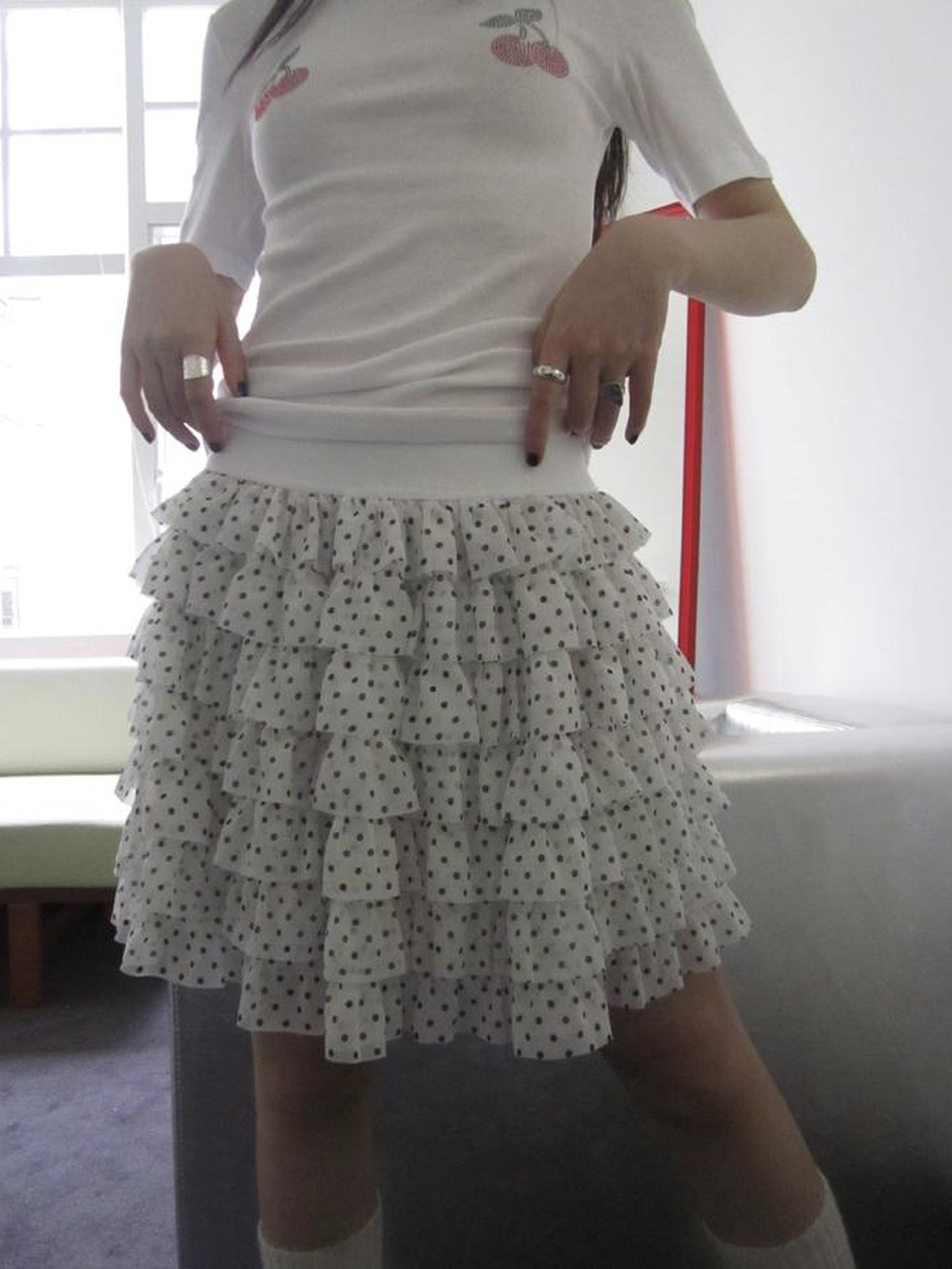 ang project Summer Tiered Ruffle Waist Polka Dot Skirt