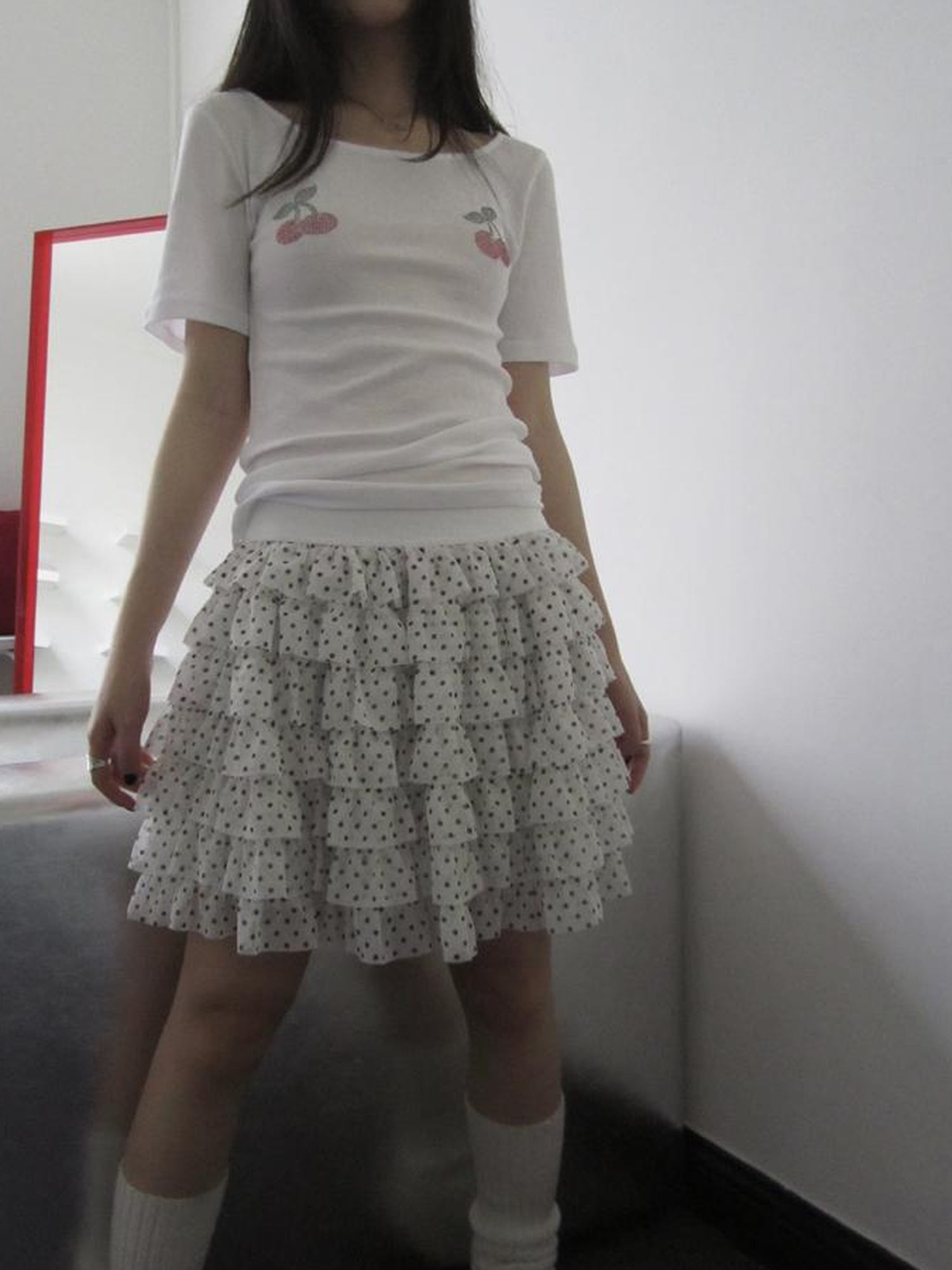 ang project Summer Tiered Ruffle Waist Polka Dot Skirt