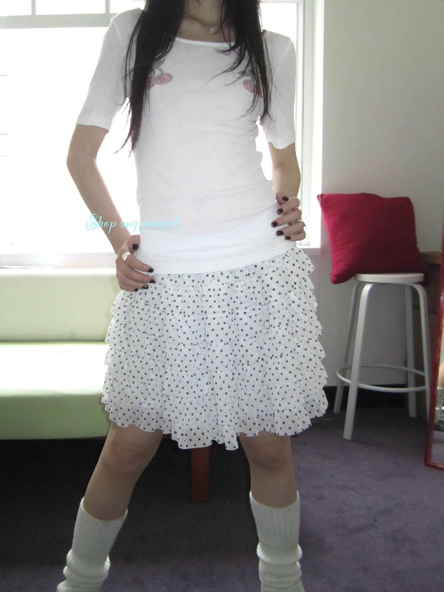 ang project Summer Tiered Ruffle Waist Polka Dot Skirt