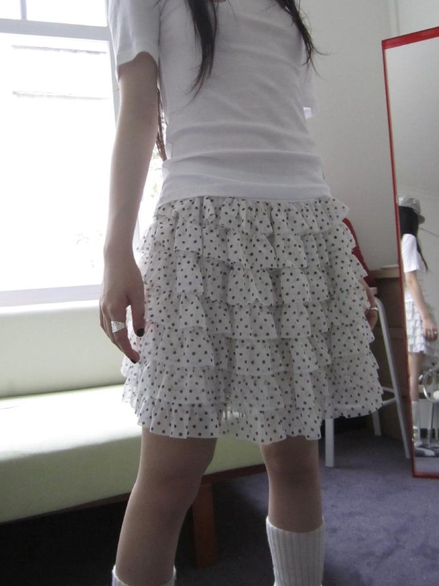 ang project Summer Tiered Ruffle Waist Polka Dot Skirt