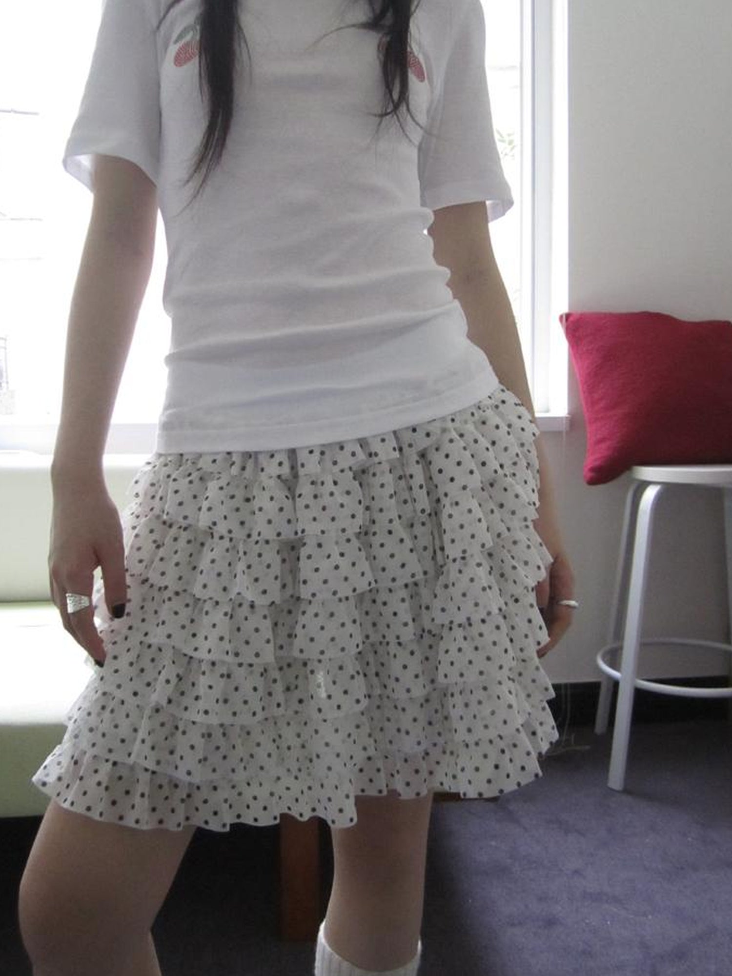 ang project Summer Tiered Ruffle Waist Polka Dot Skirt