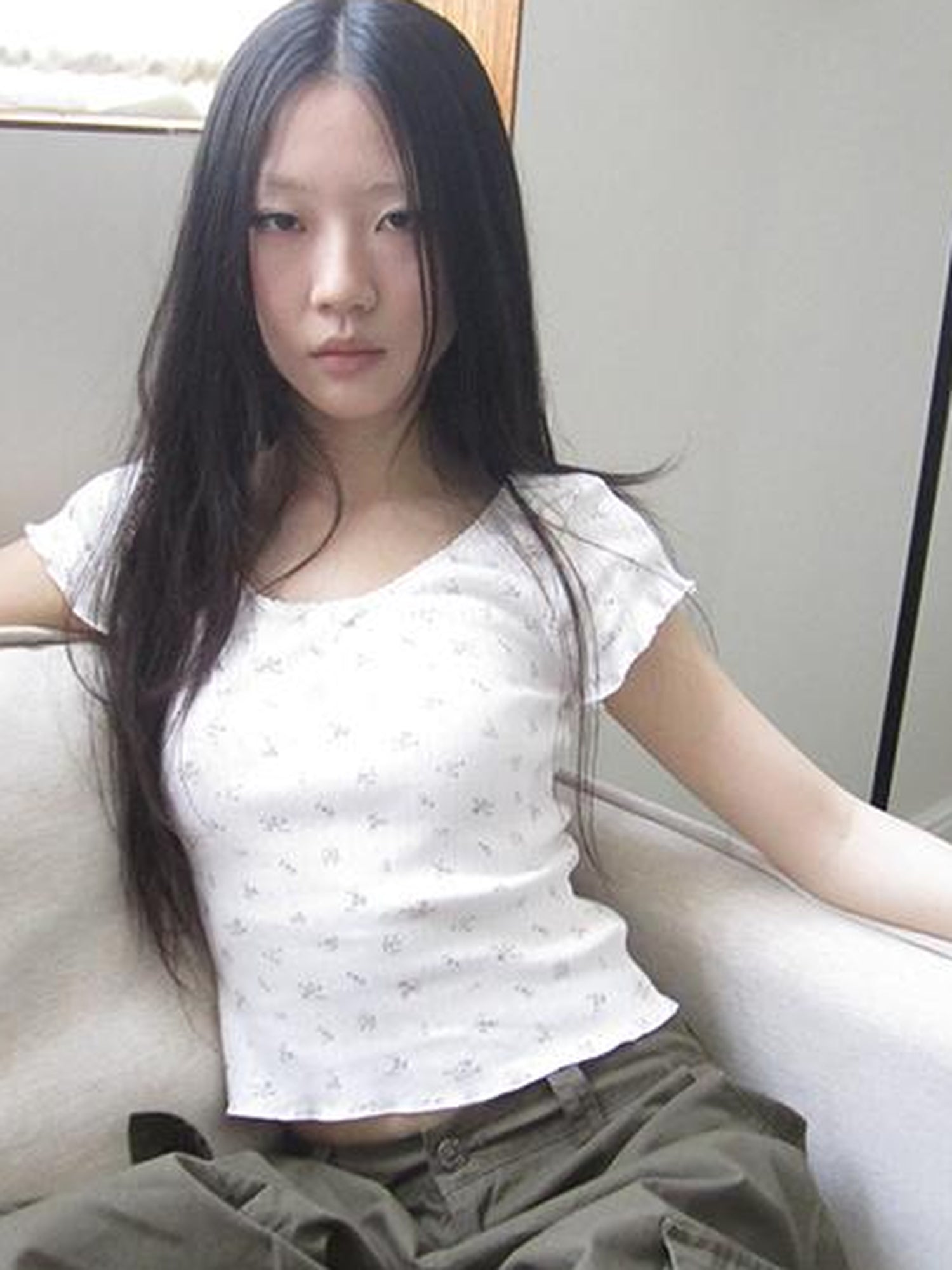 Updateang project Sweet Floral Bow Short Sleeve T-Shirt Women Stretchy Fit Top