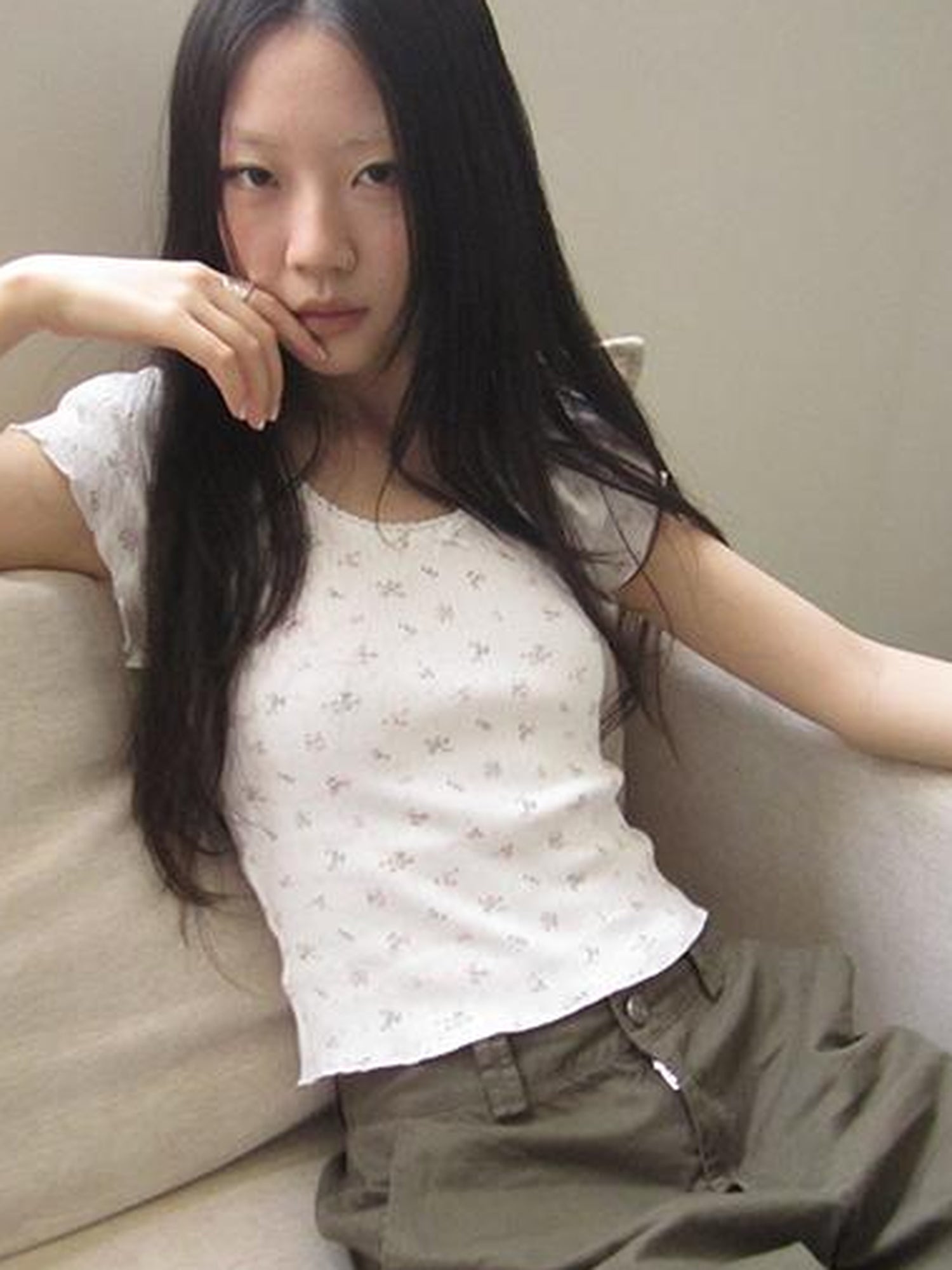 Updateang project Sweet Floral Bow Short Sleeve T-Shirt Women Stretchy Fit Top