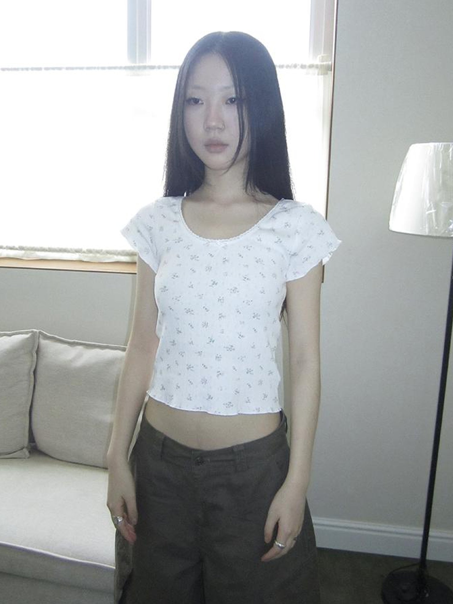 Updateang project Sweet Floral Bow Short Sleeve T-Shirt Women Stretchy Fit Top