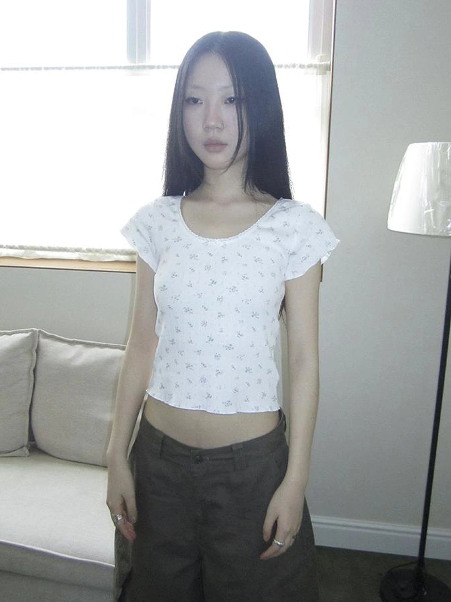 Sweet Floral Bow Short Sleeve T-Shirt Women Stretchy Fit Top