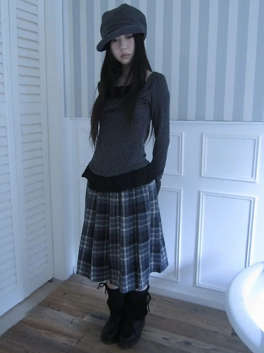 ang project Textured Blend Layered Neck Tie Long Sleeve Tee T-shirt