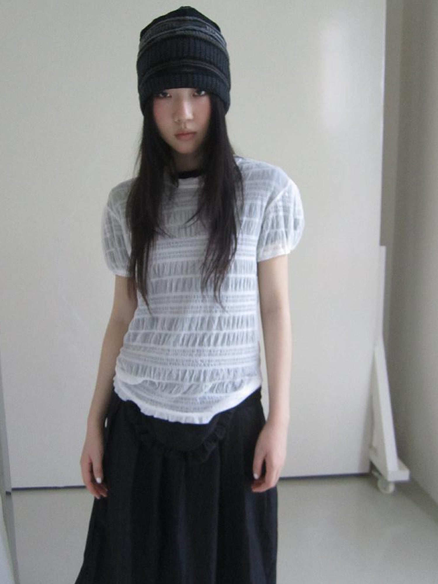 ang project Textured Bubble Sleeve Top