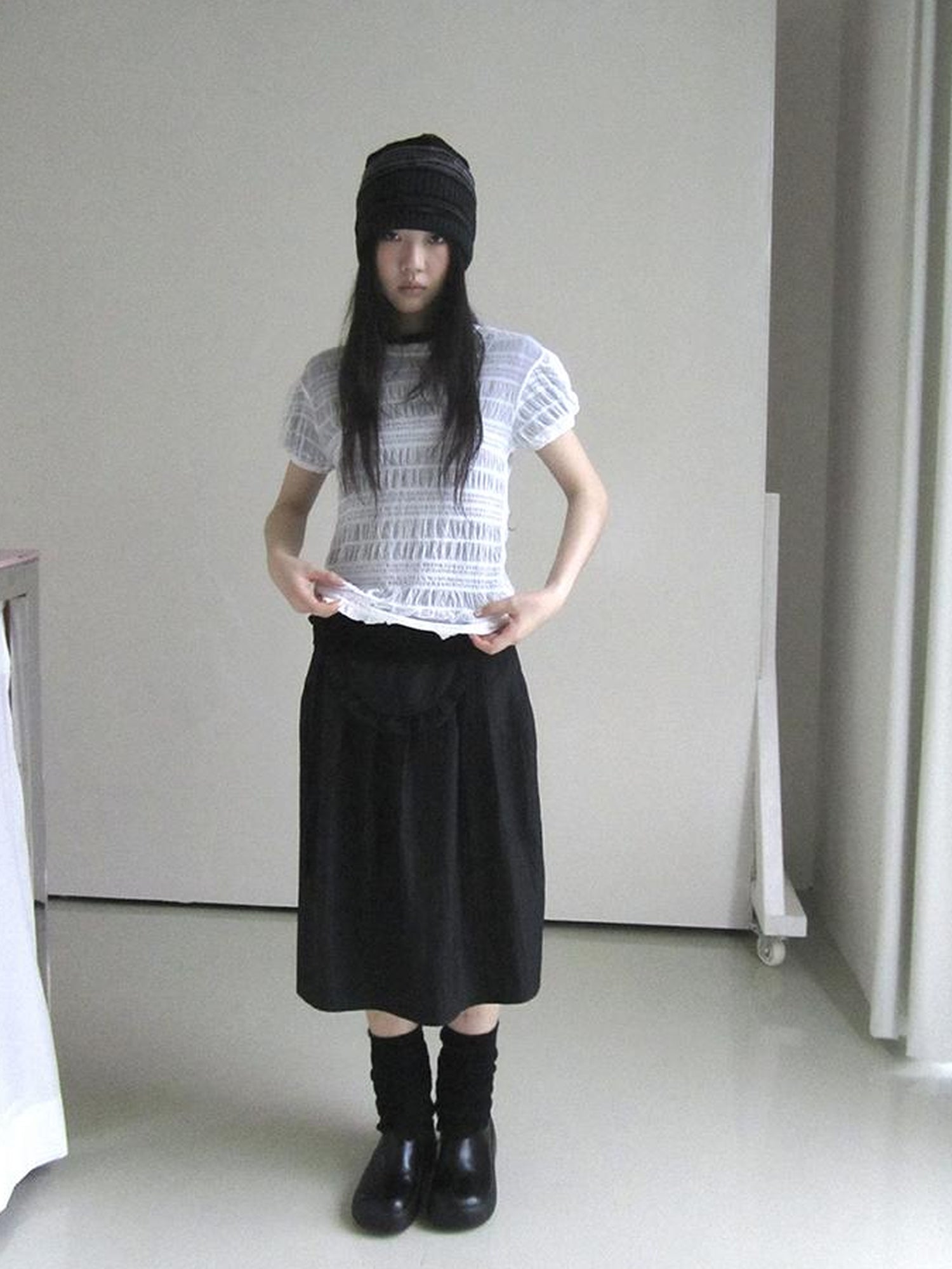 ang project Textured Bubble Sleeve Top