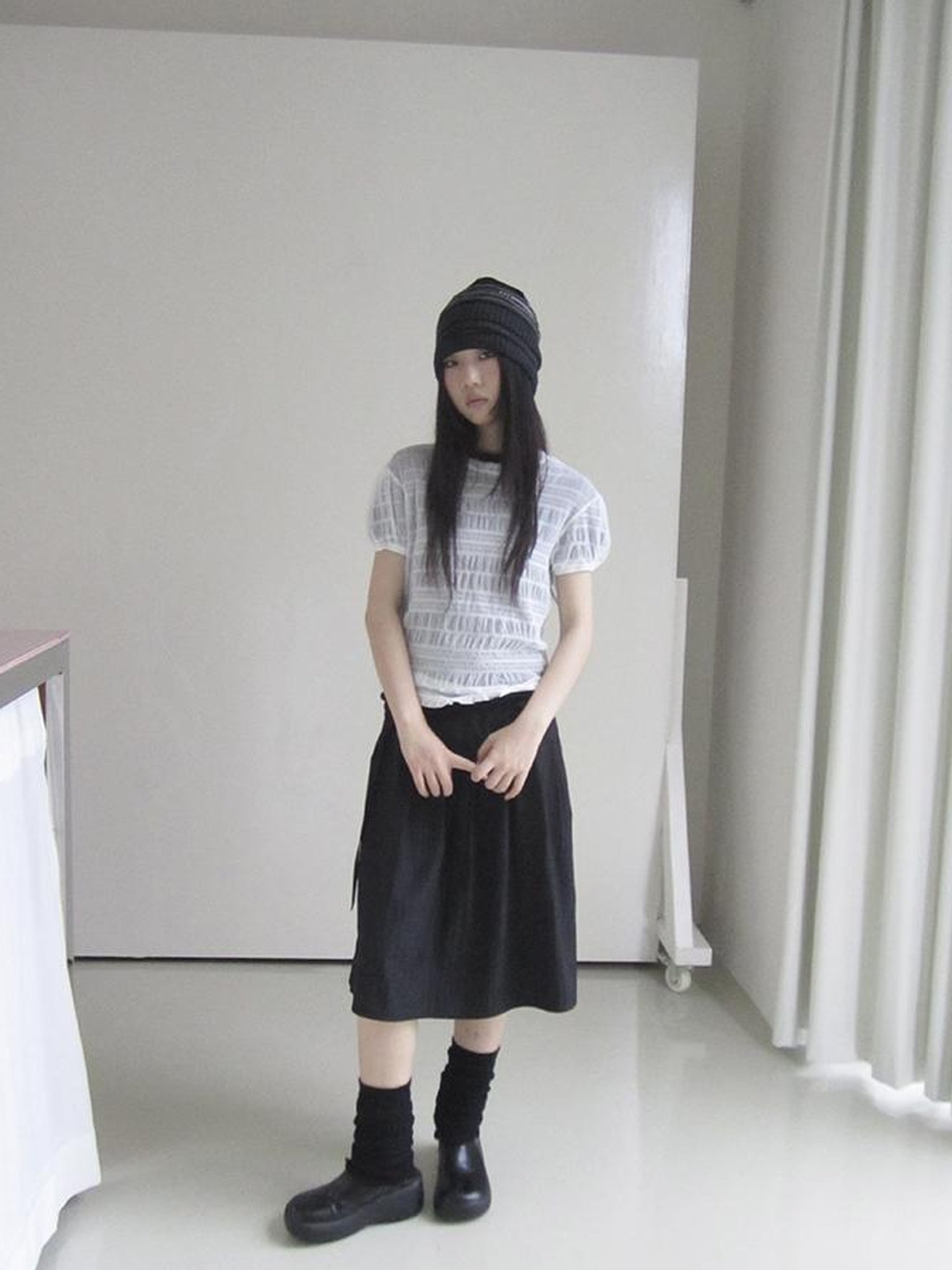 ang project Textured Bubble Sleeve Top