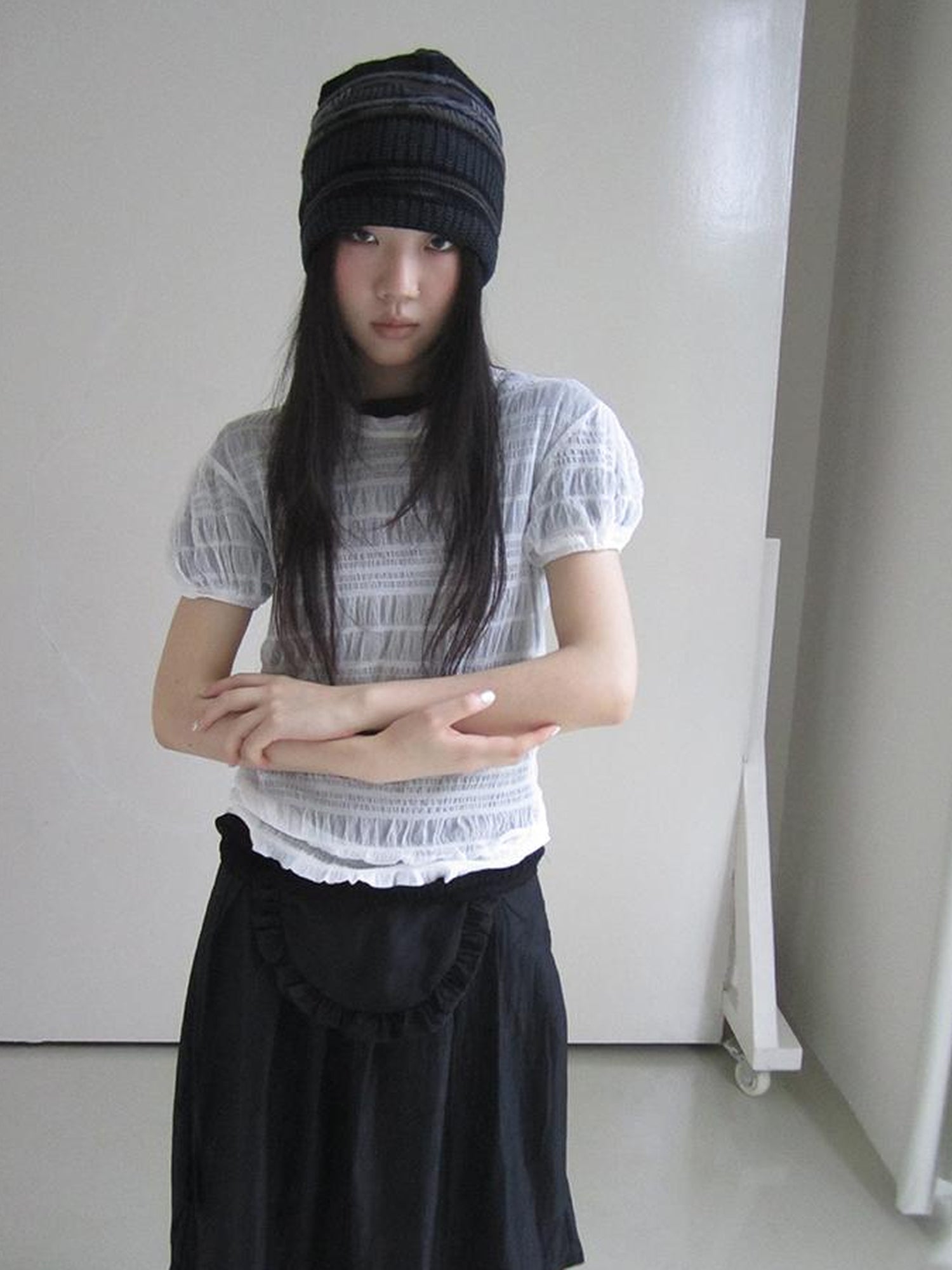 ang project Textured Bubble Sleeve Top