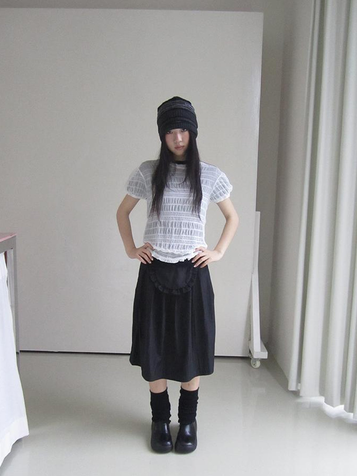 ang project Textured Bubble Sleeve Top