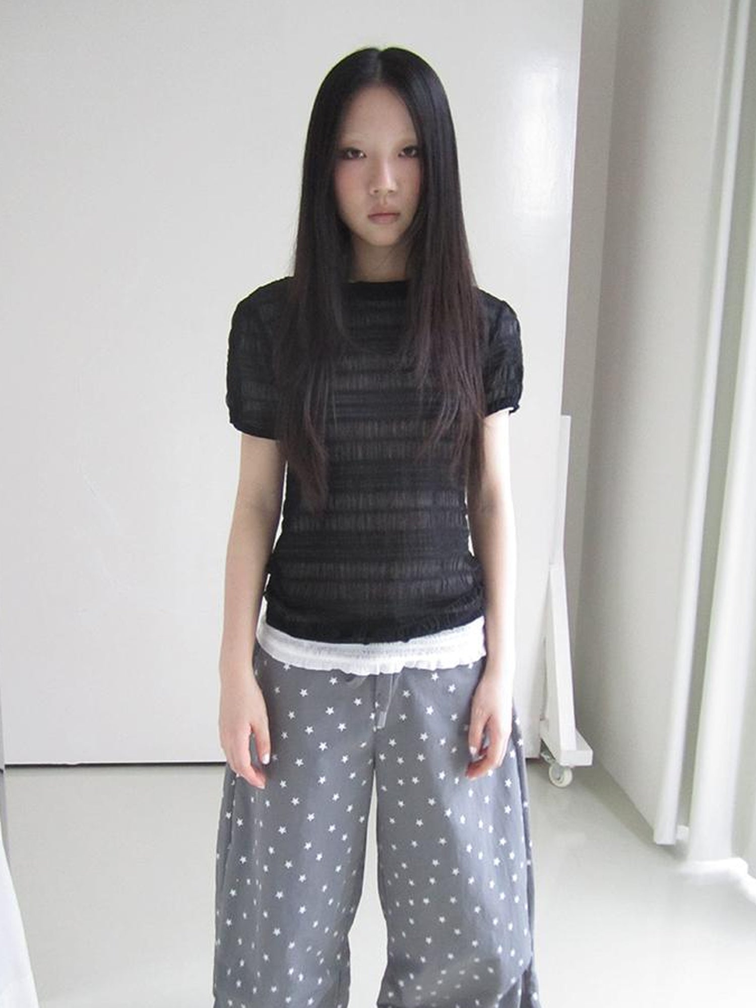 ang project Textured Bubble Sleeve Top