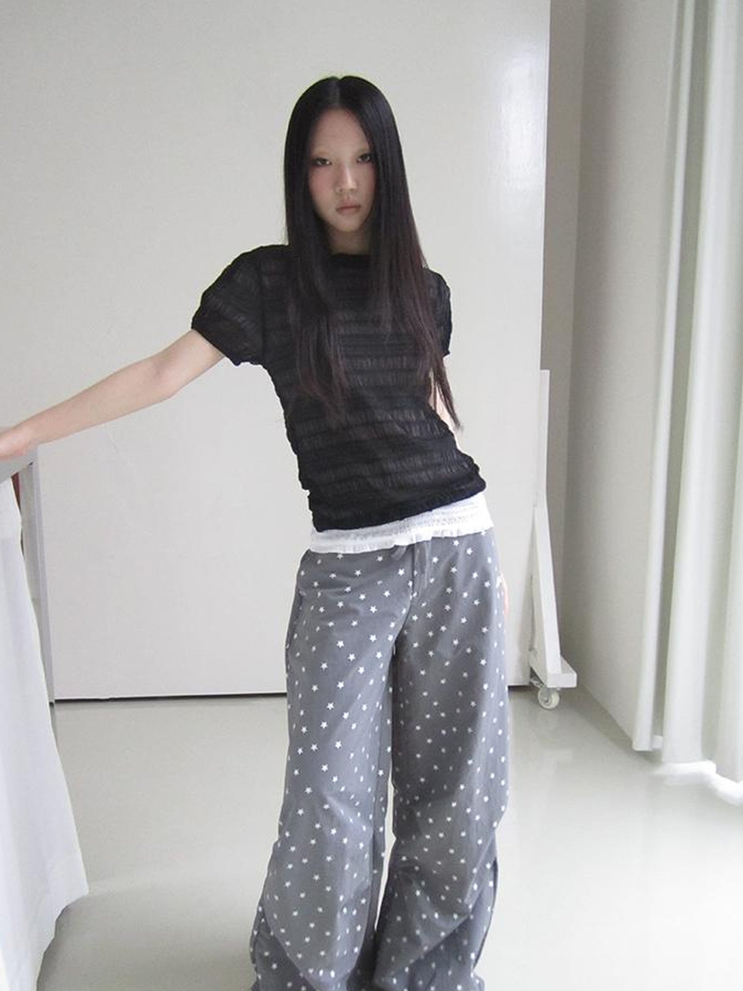 ang project Textured Bubble Sleeve Top