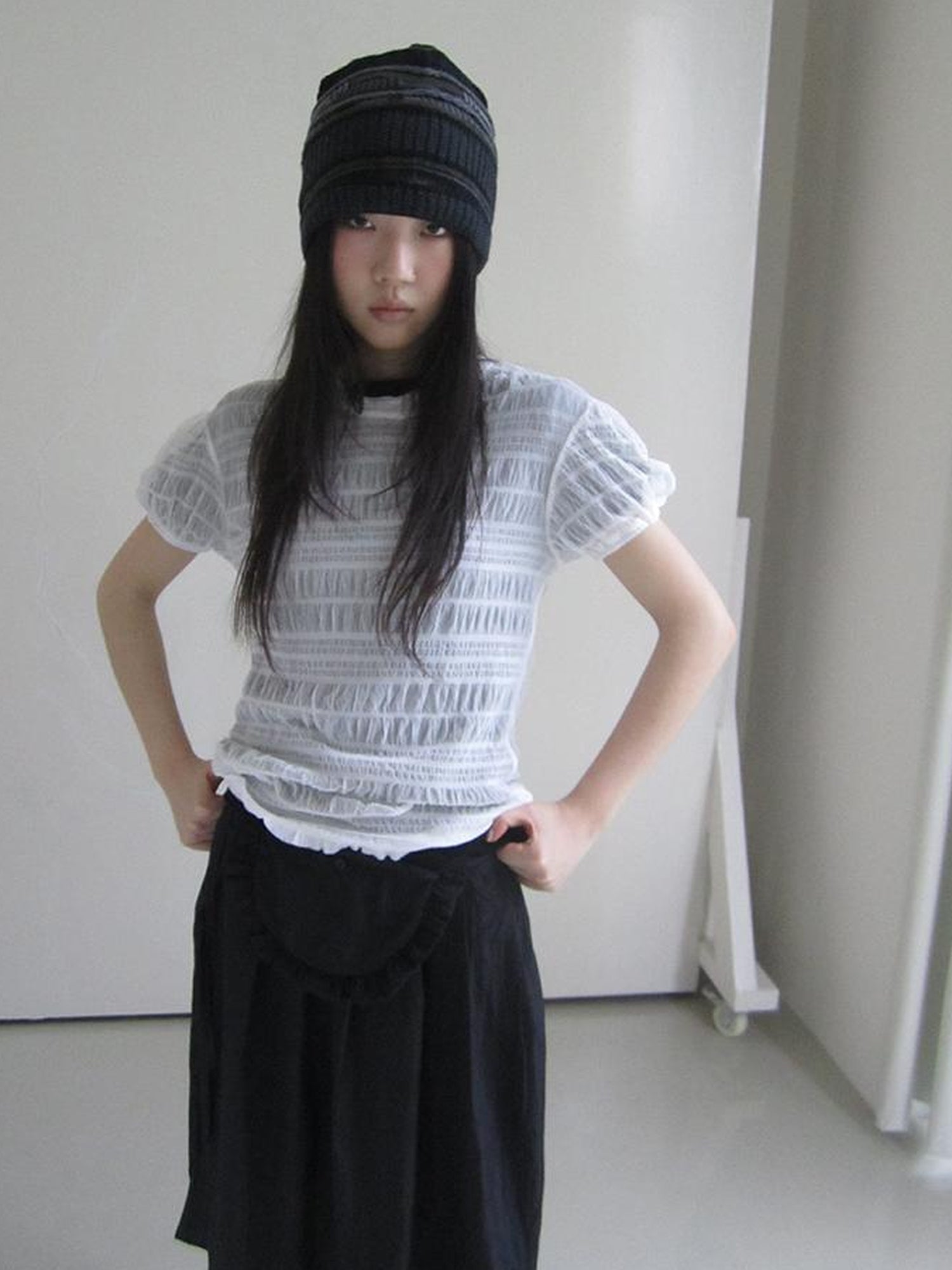 ang project Textured Bubble Sleeve Top