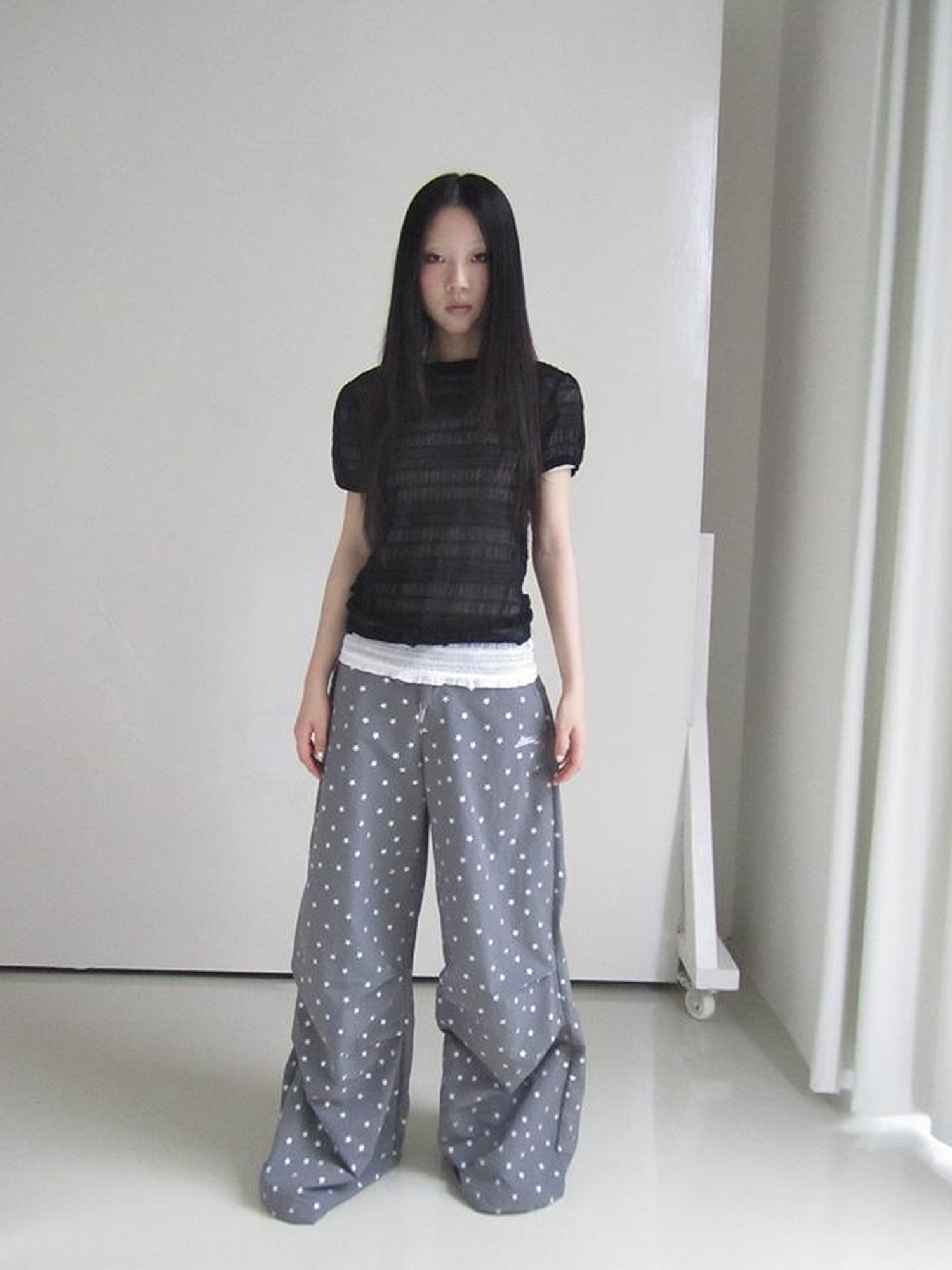 ang project Textured Bubble Sleeve Top