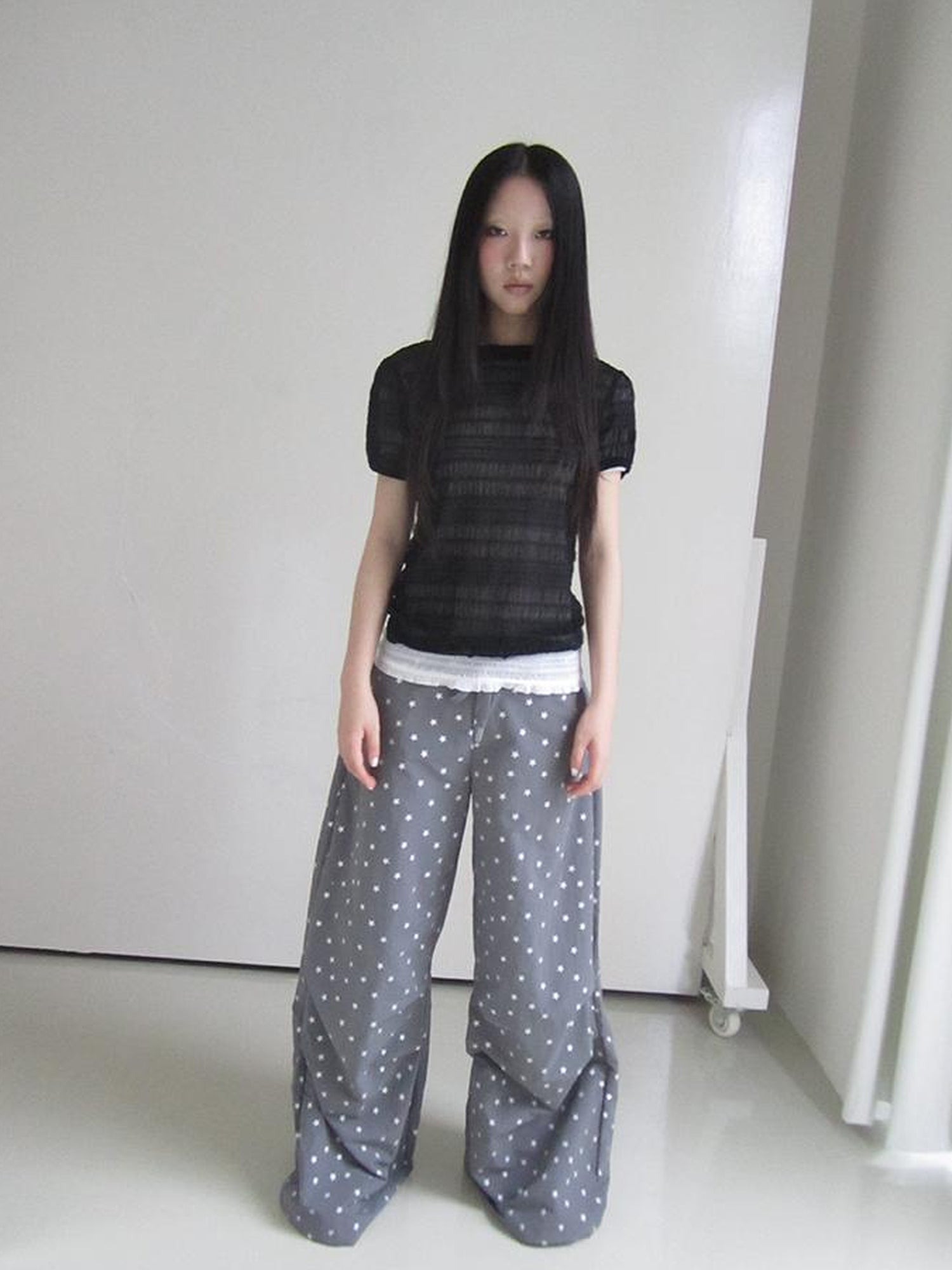 ang project Textured Bubble Sleeve Top