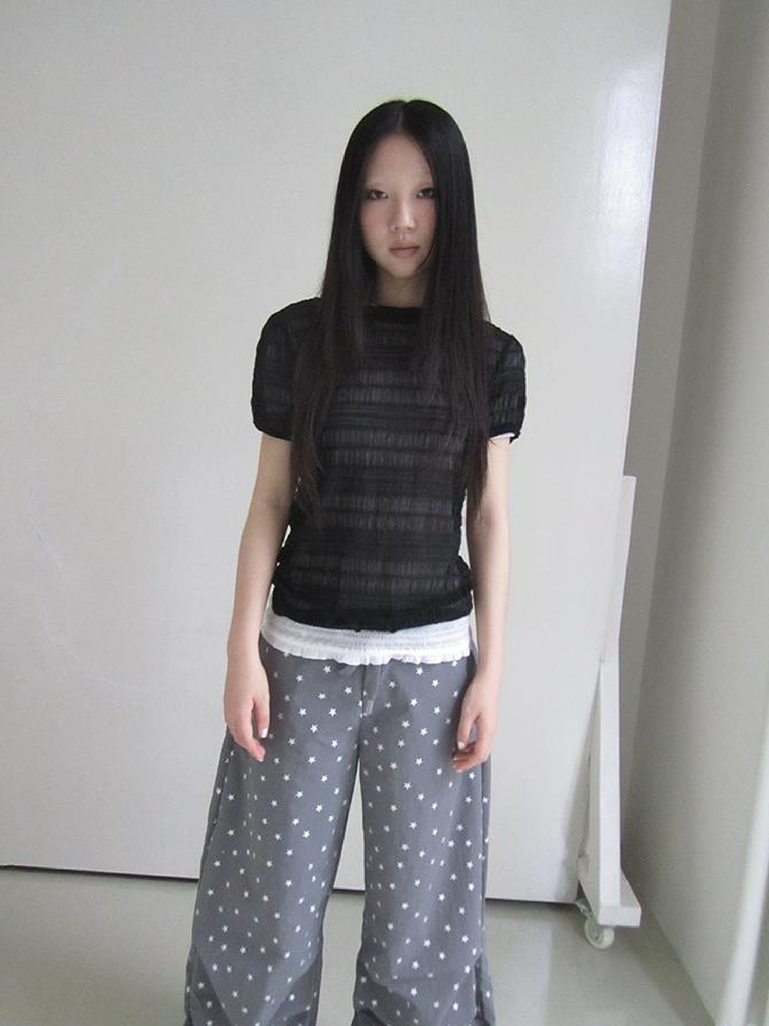 ang project Textured Bubble Sleeve Top