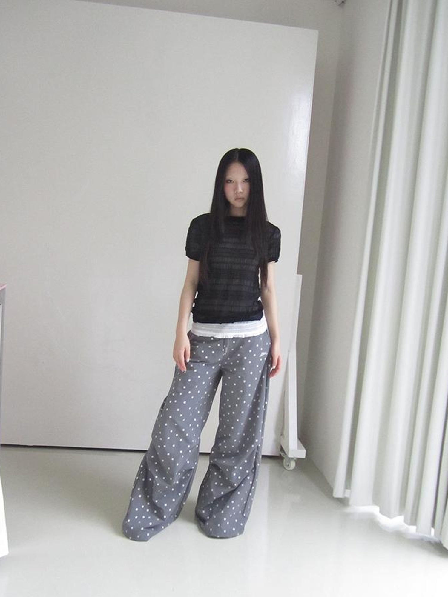 ang project Textured Bubble Sleeve Top