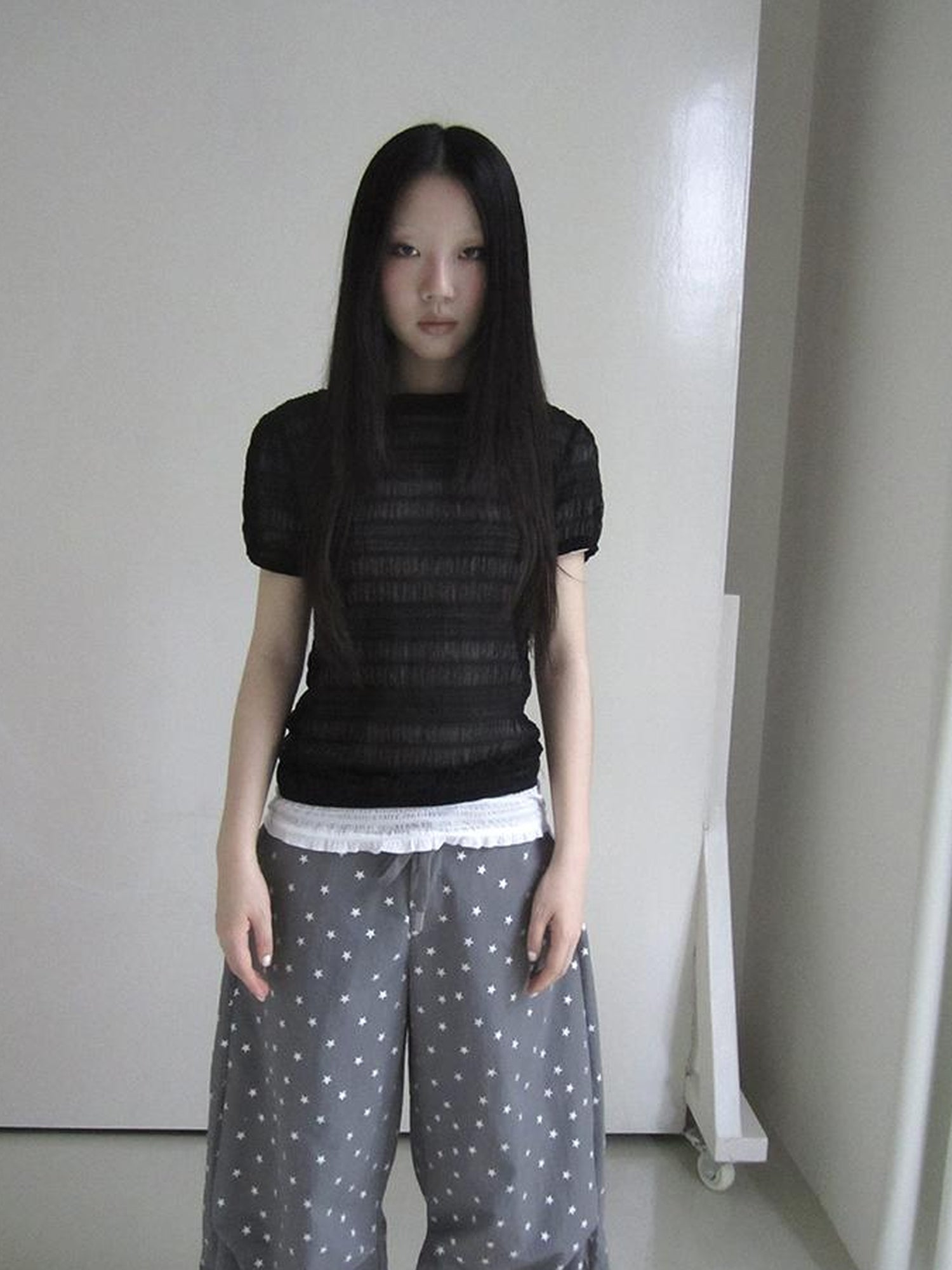 ang project Textured Bubble Sleeve Top