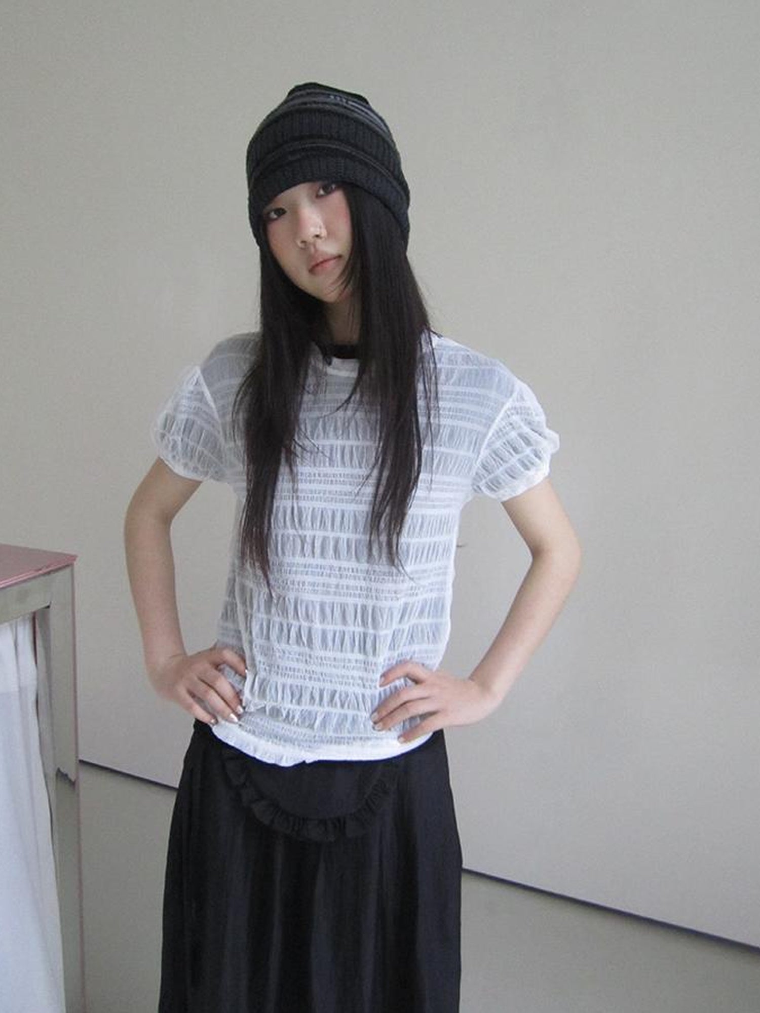 ang project Textured Bubble Sleeve Top